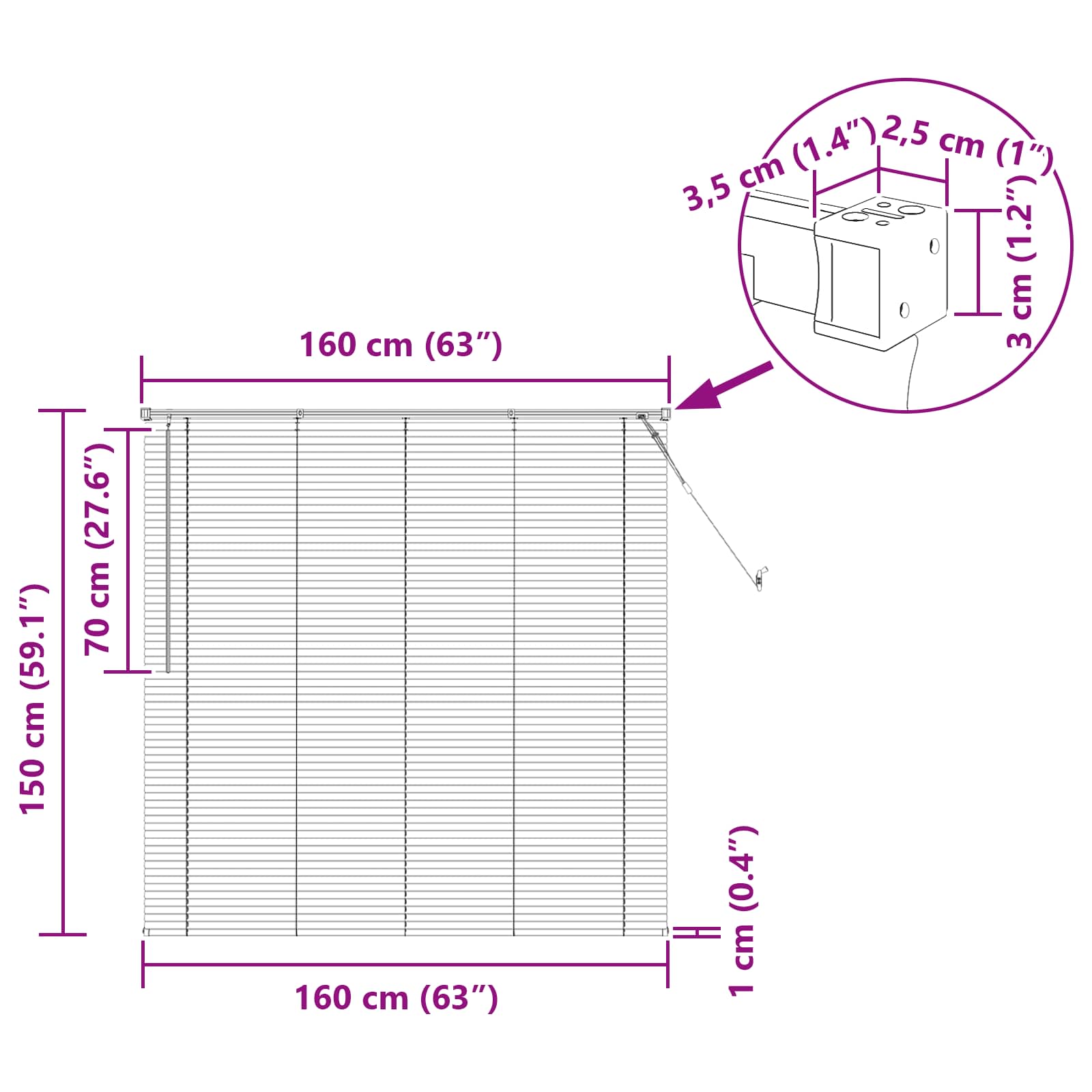 Venetiaanse jaloezie Donkerbruin 160 x 150 cm 25 mm PVC