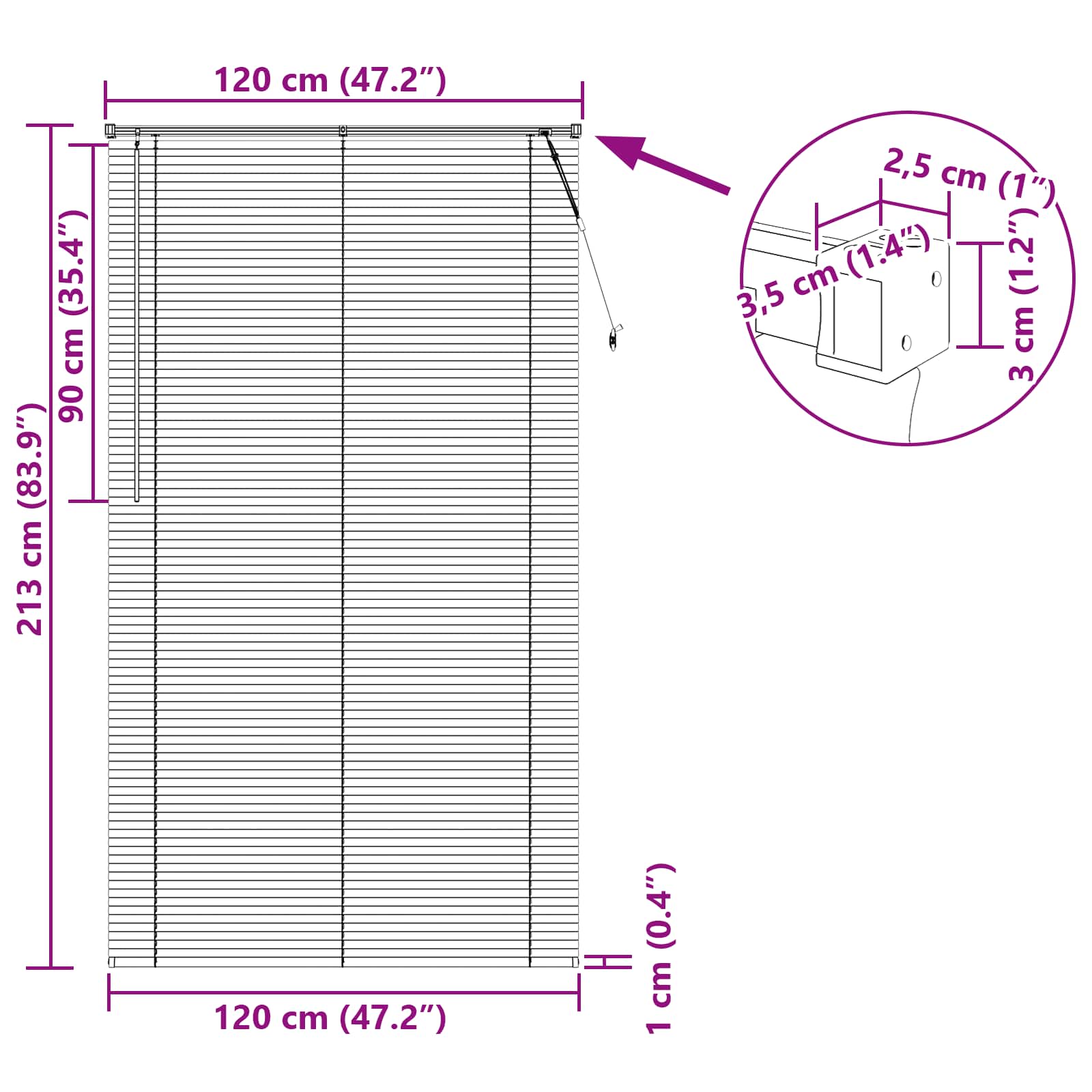 Venetiaanse jaloezie Donkerbruin met Patroon 213 x 120 cm 25 mm