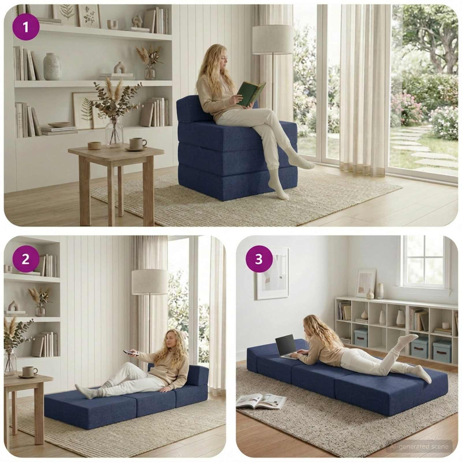 Vouwbare Bankbed Blauw 200 x 70 x 15 cm Stof