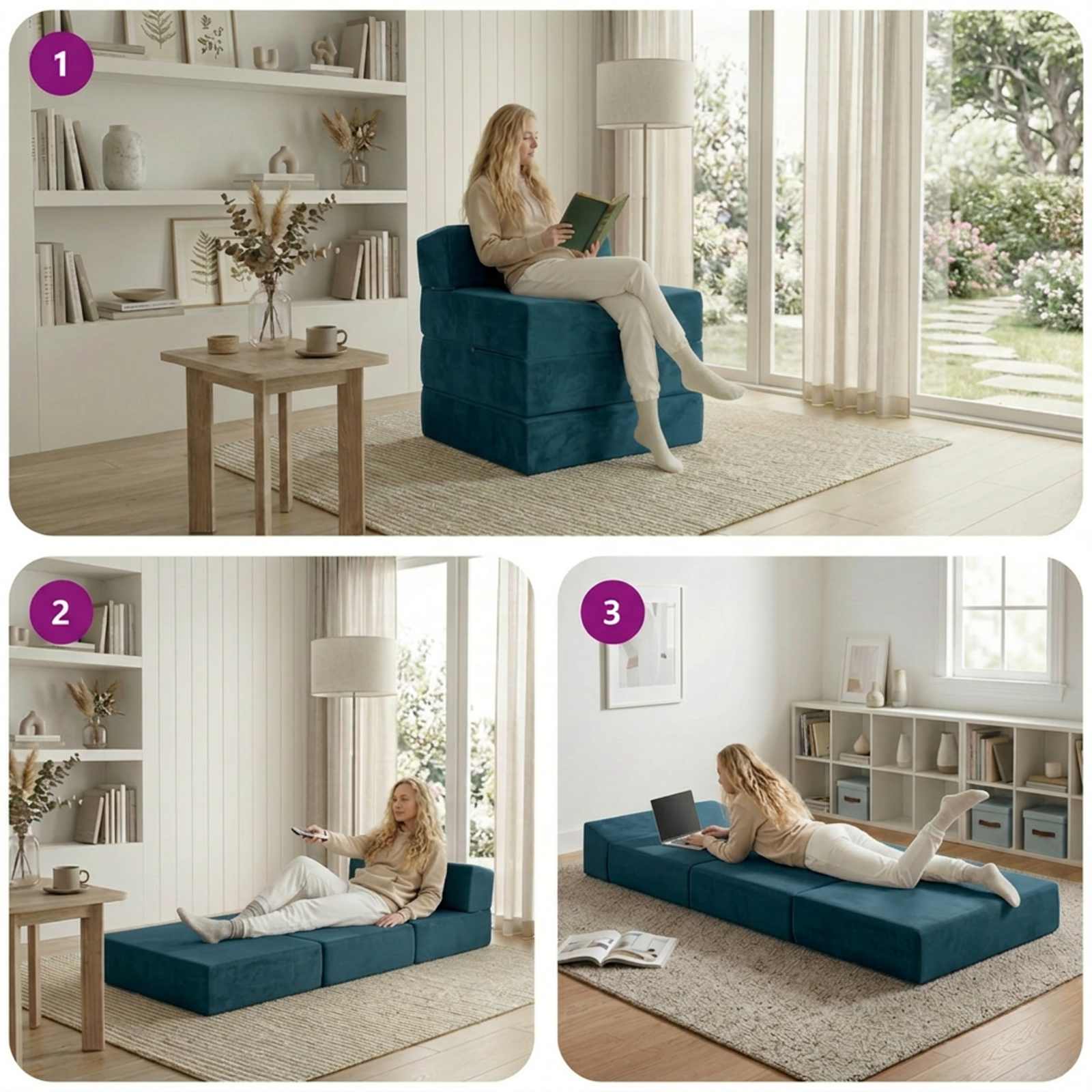 Vouwbare Bankbed Blauw 200 x 70 x 15 cm Fluweel