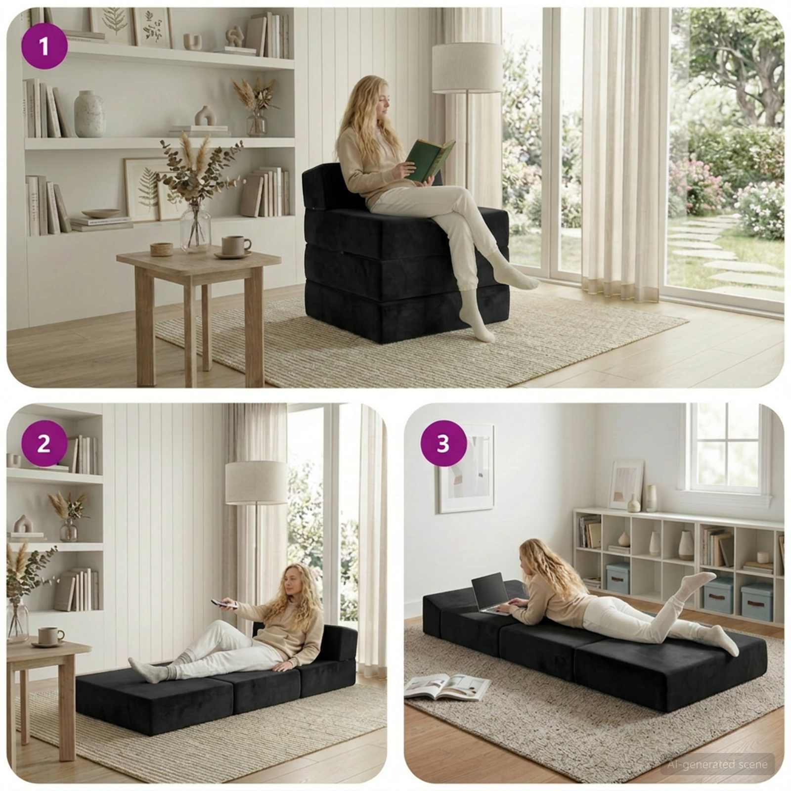 Vouwbare Bankbed Zwart 200 x 70 x 15 cm Fluweel