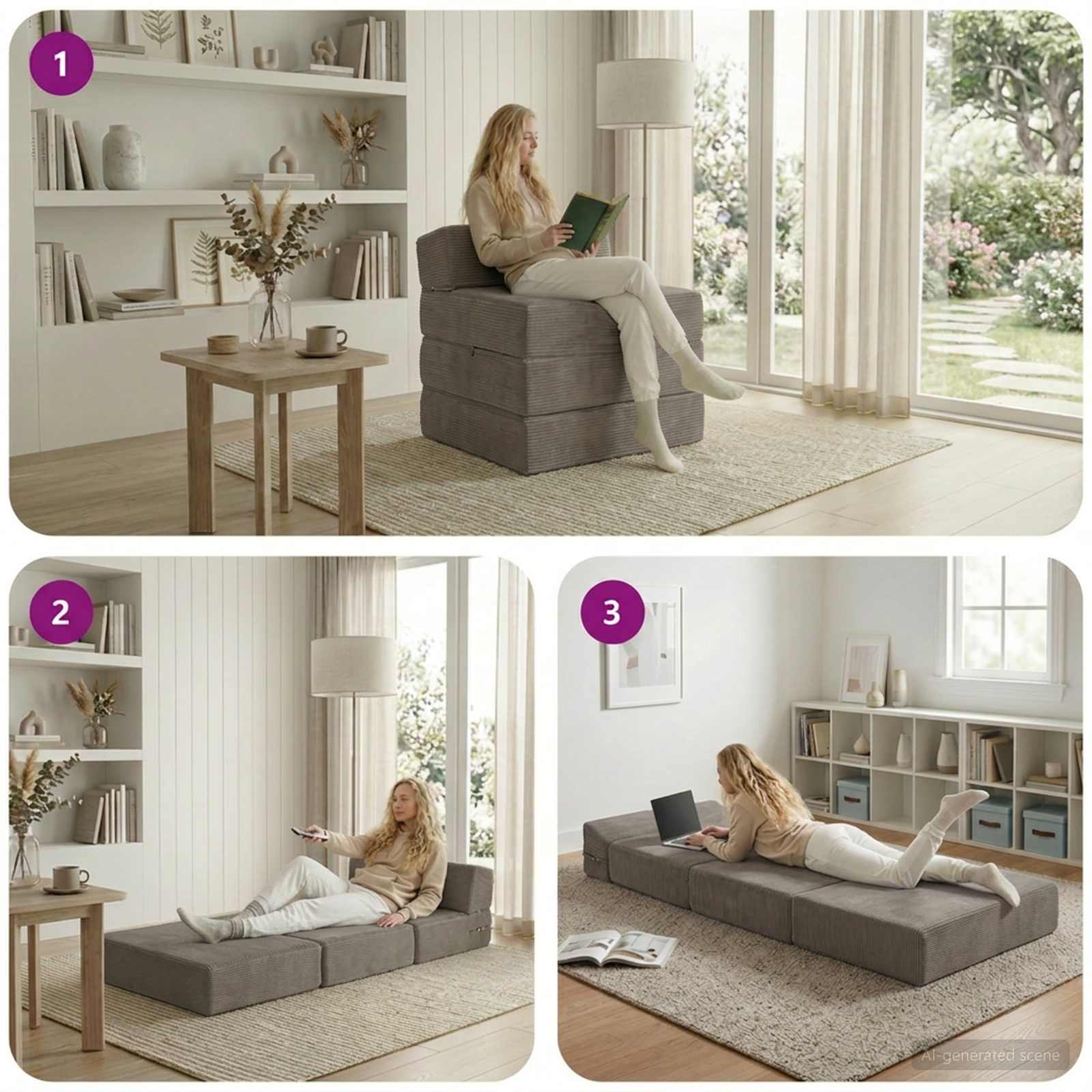 Vouwbare Bankbed Lichtgrijs 200 x 70 x 15 cm Katoen Stof