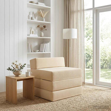 Vouwbare Bankbed Crèmekleurig 200 x 70 x 15 cm Katoen Stof