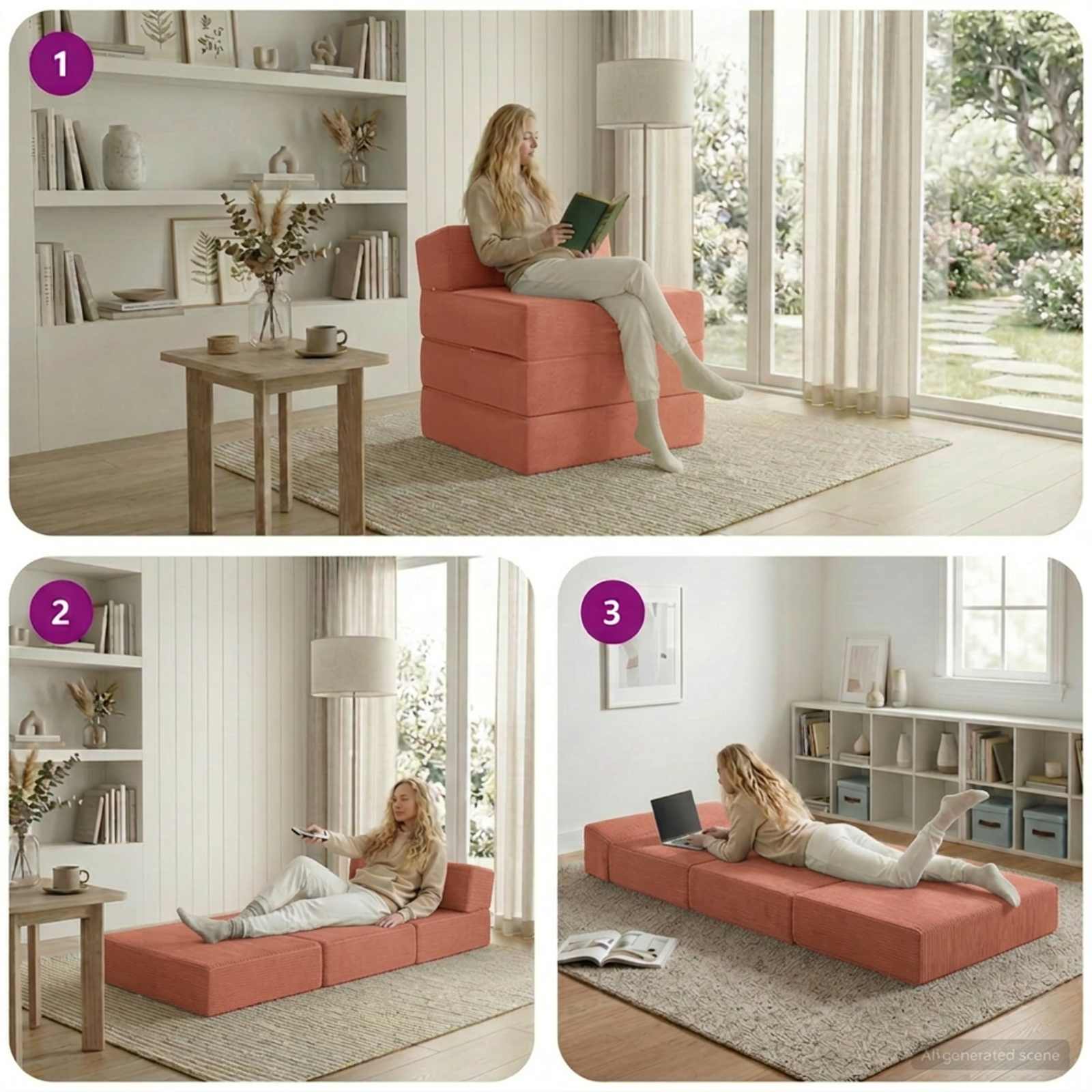 Vouwbare Bankbed Rood-oranje 200 x 70 x 15 cm Katoen Stof