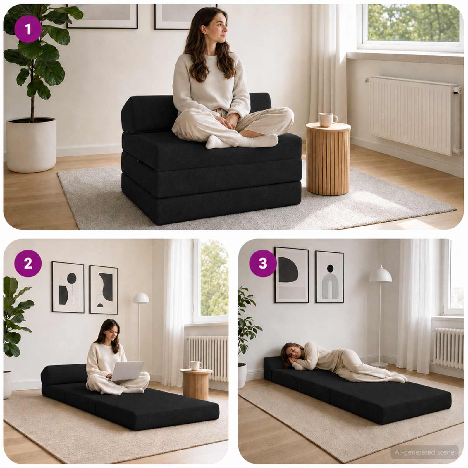 Vouwbare Bankbed Zwart 200 x 70 x 10 cm Stof