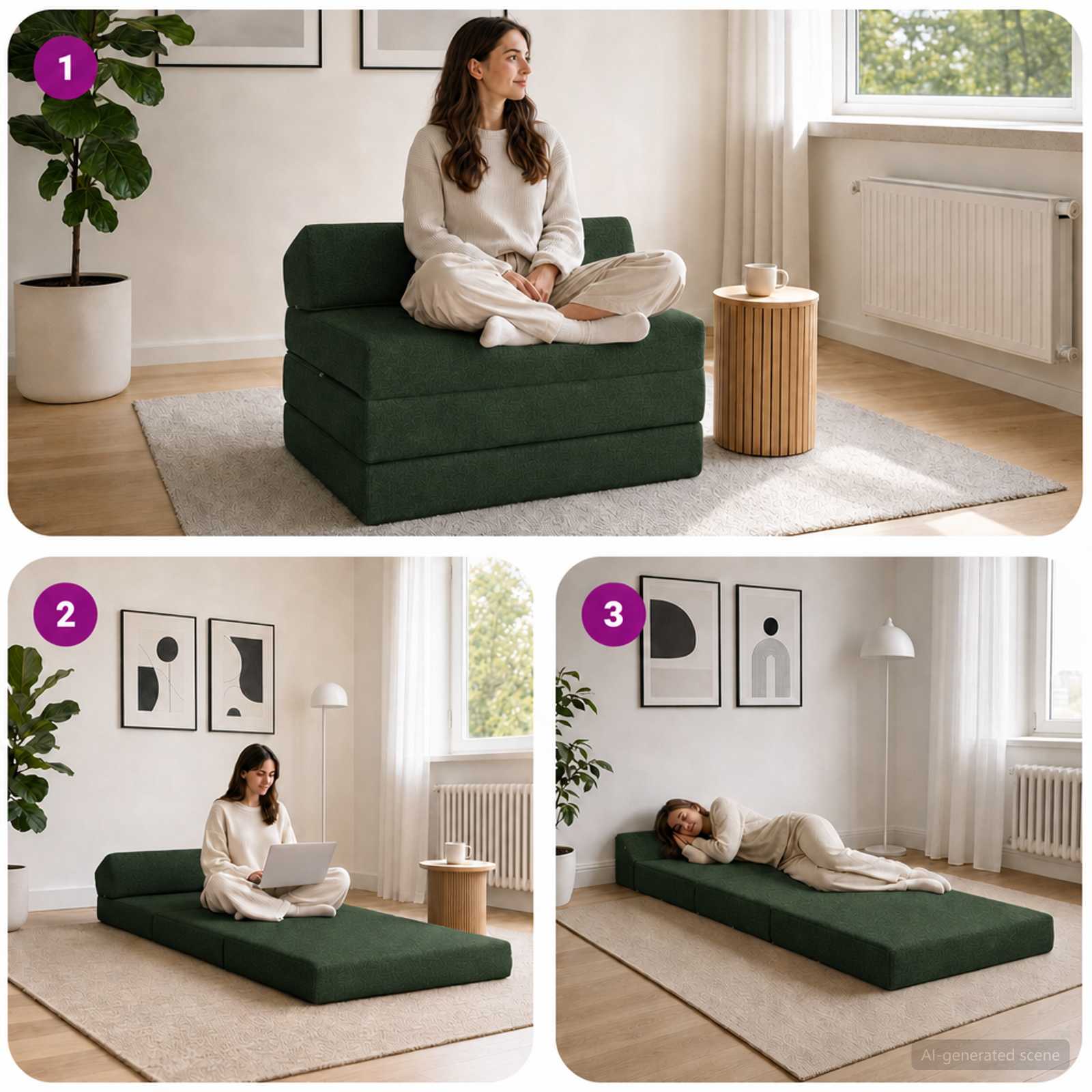 Vouwbare Bankbed Donkergroen 200 x 70 x 10 cm Stof