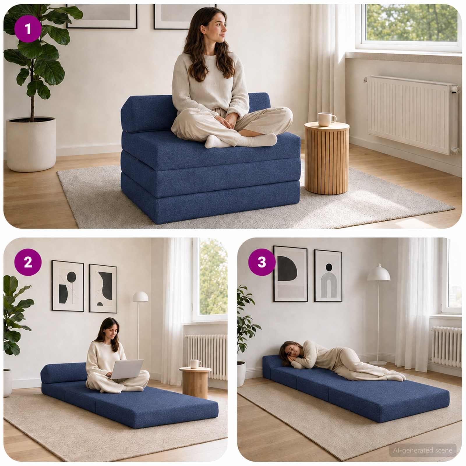 Vouwbare Bankbed Blauw 200 x 70 x 10 cm Stof