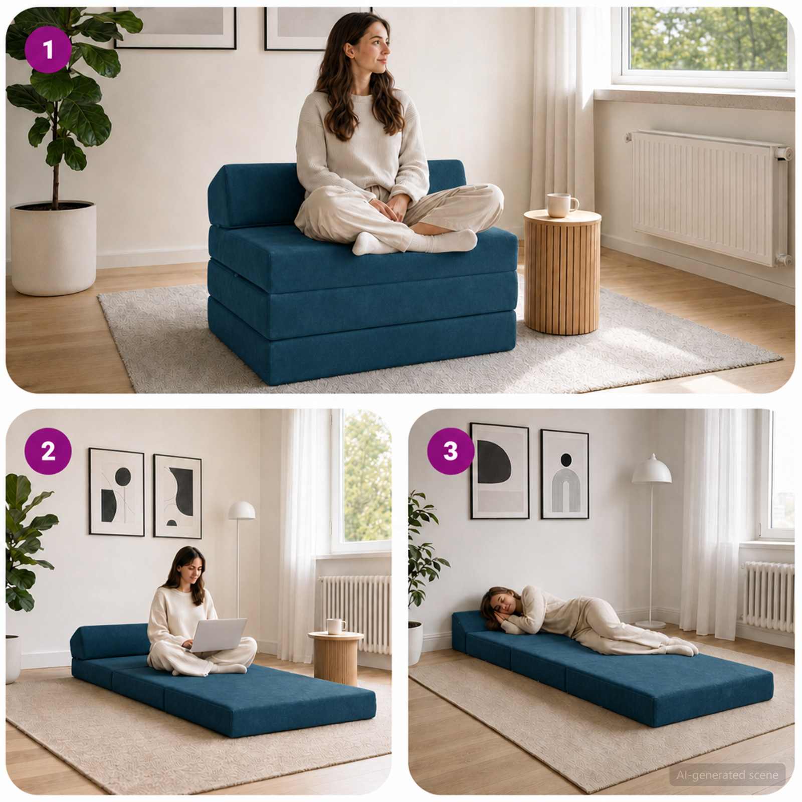 Vouwbare Bankbed Blauw 200 x 70 x 10 cm Fluweel
