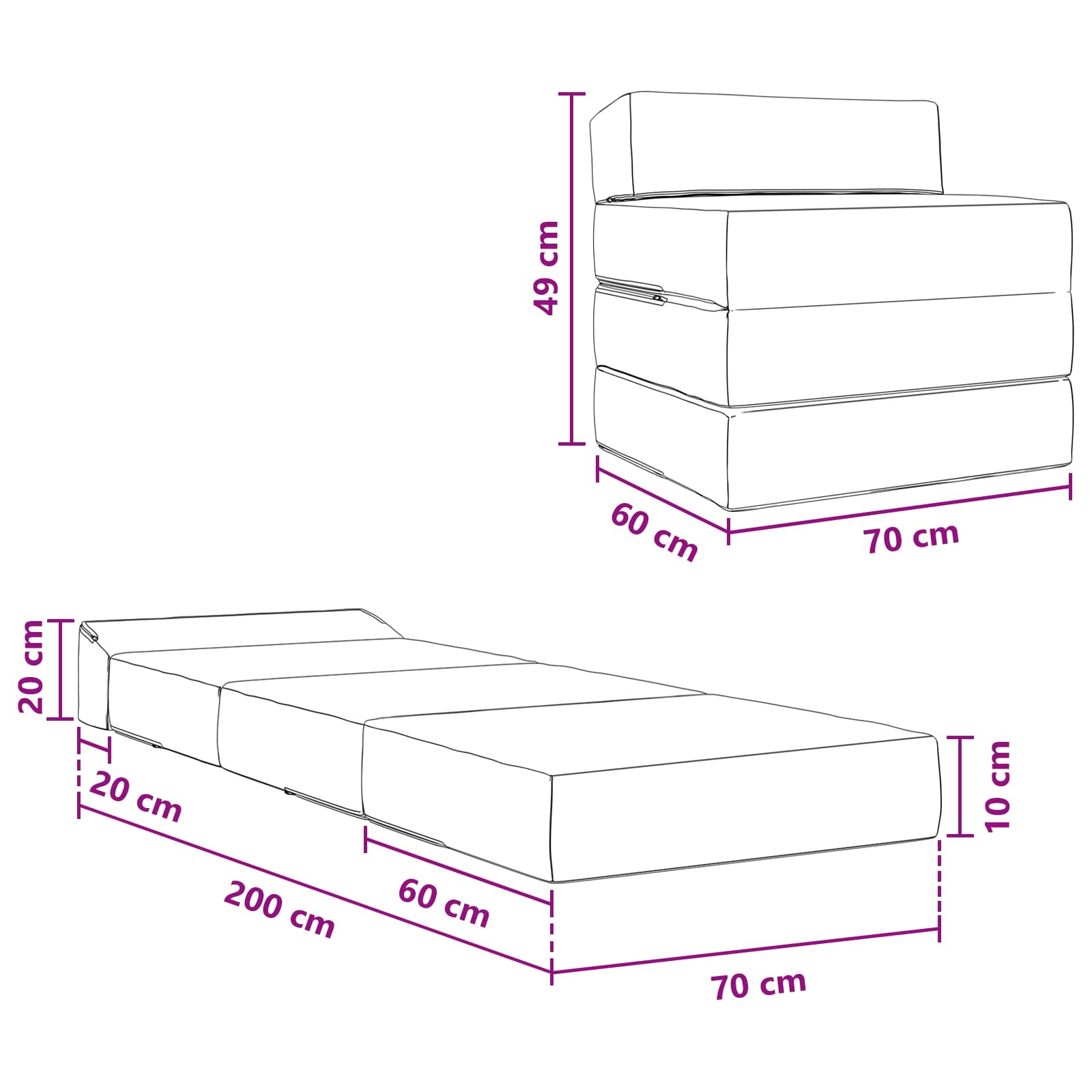 Vouwbare Bankbed Donkergrijs 200 x 70 x 10 cm Fluweel