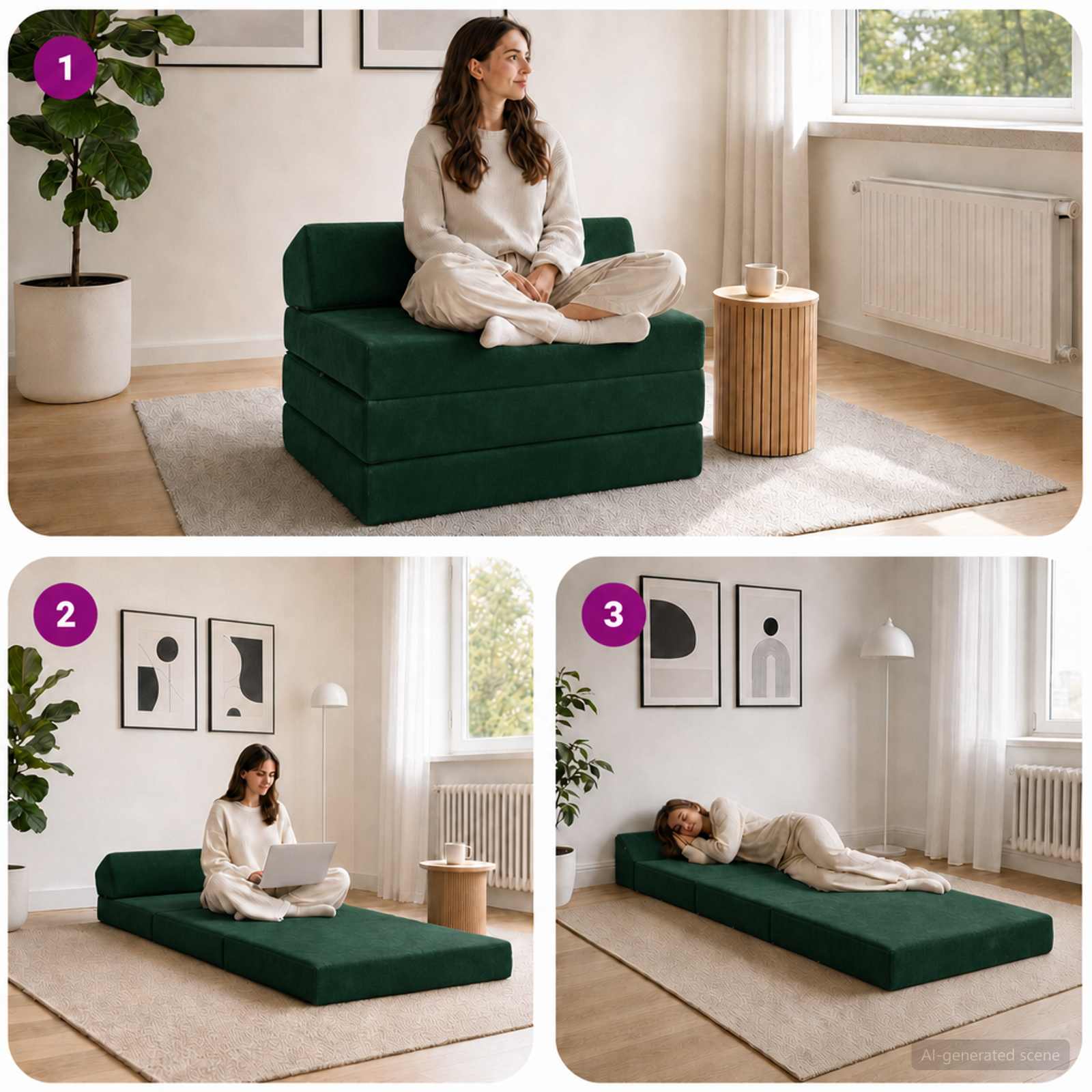 Vouwbare Bankbed Donkergroen 200 x 70 x 10 cm Fluweel