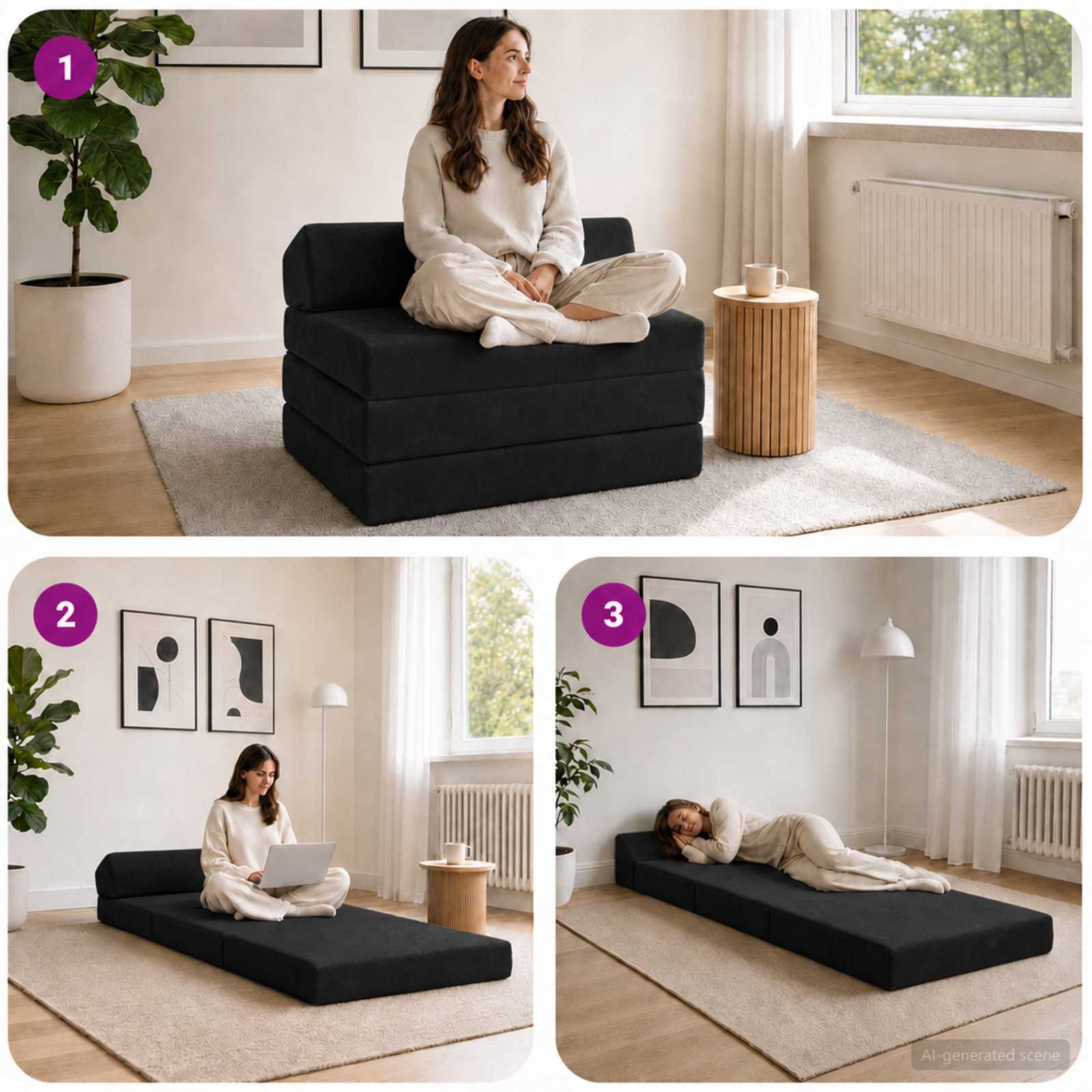 Vouwbare Bankbed Zwart 200 x 70 x 10 cm Fluweel