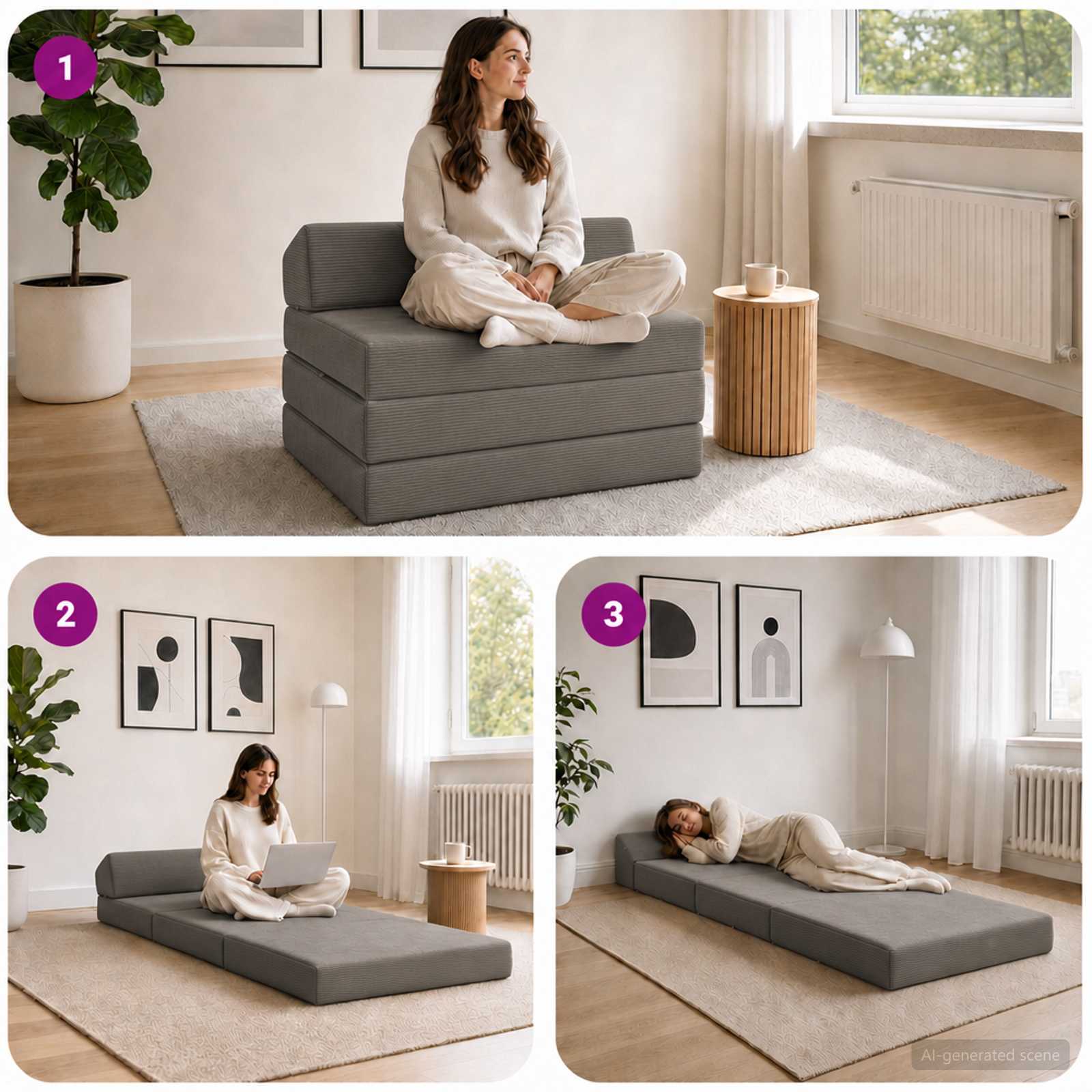 Vouwbare Bankbed Lichtgrijs 200 x 70 x 10 cm Katoen Stof