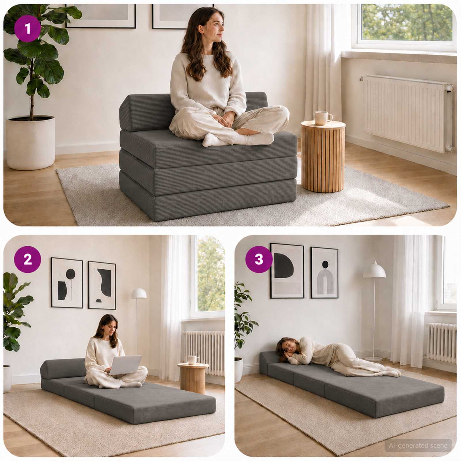 Vouwbare Bankbed Donkergrijs 200 x 70 x 10 cm Katoen Stof