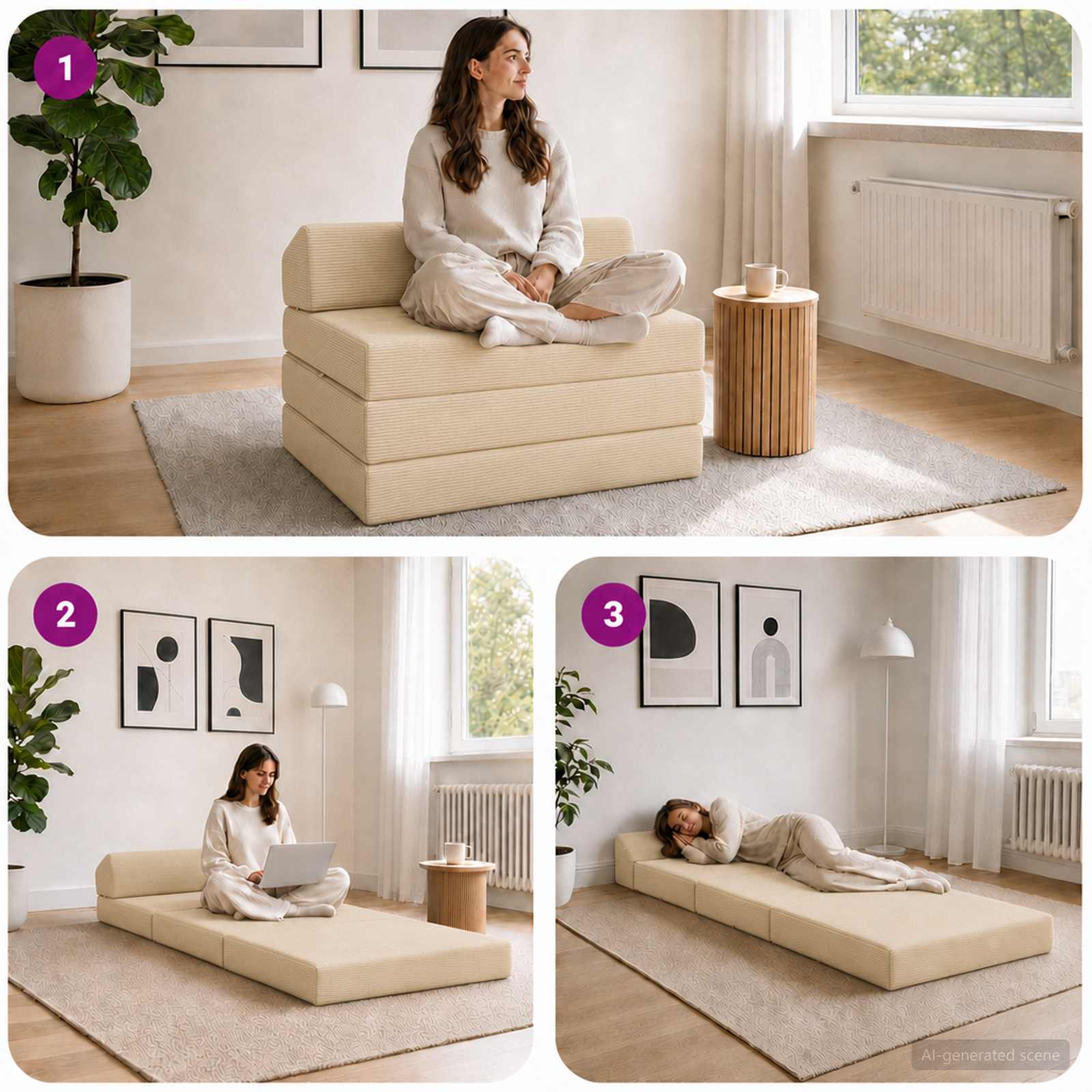 Vouwbare Bankbed Crèmekleurig 200 x 70 x 10 cm Katoen Stof