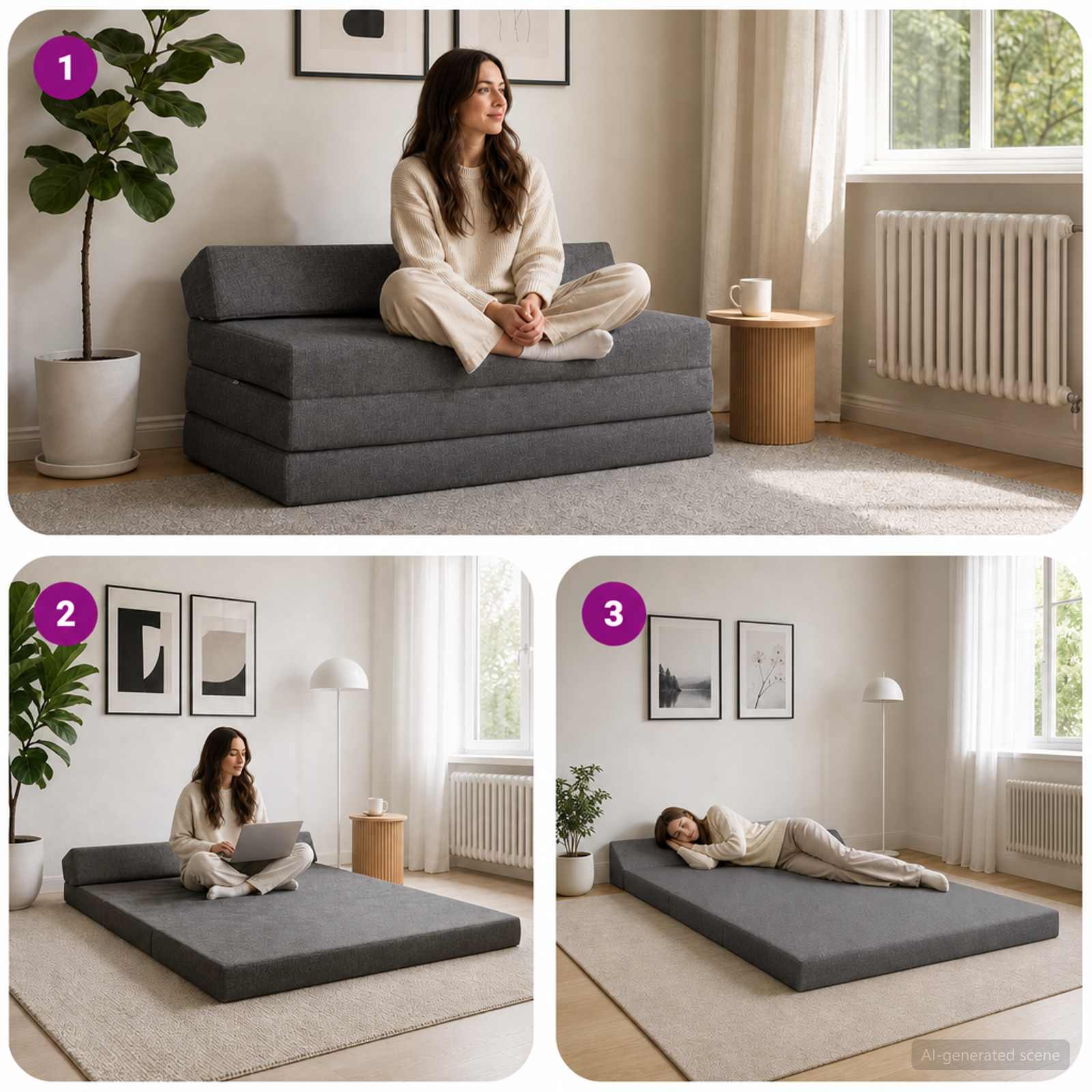 Vouwbare Bankbed Lichtgrijs 120 x 60 x 49 cm Stof