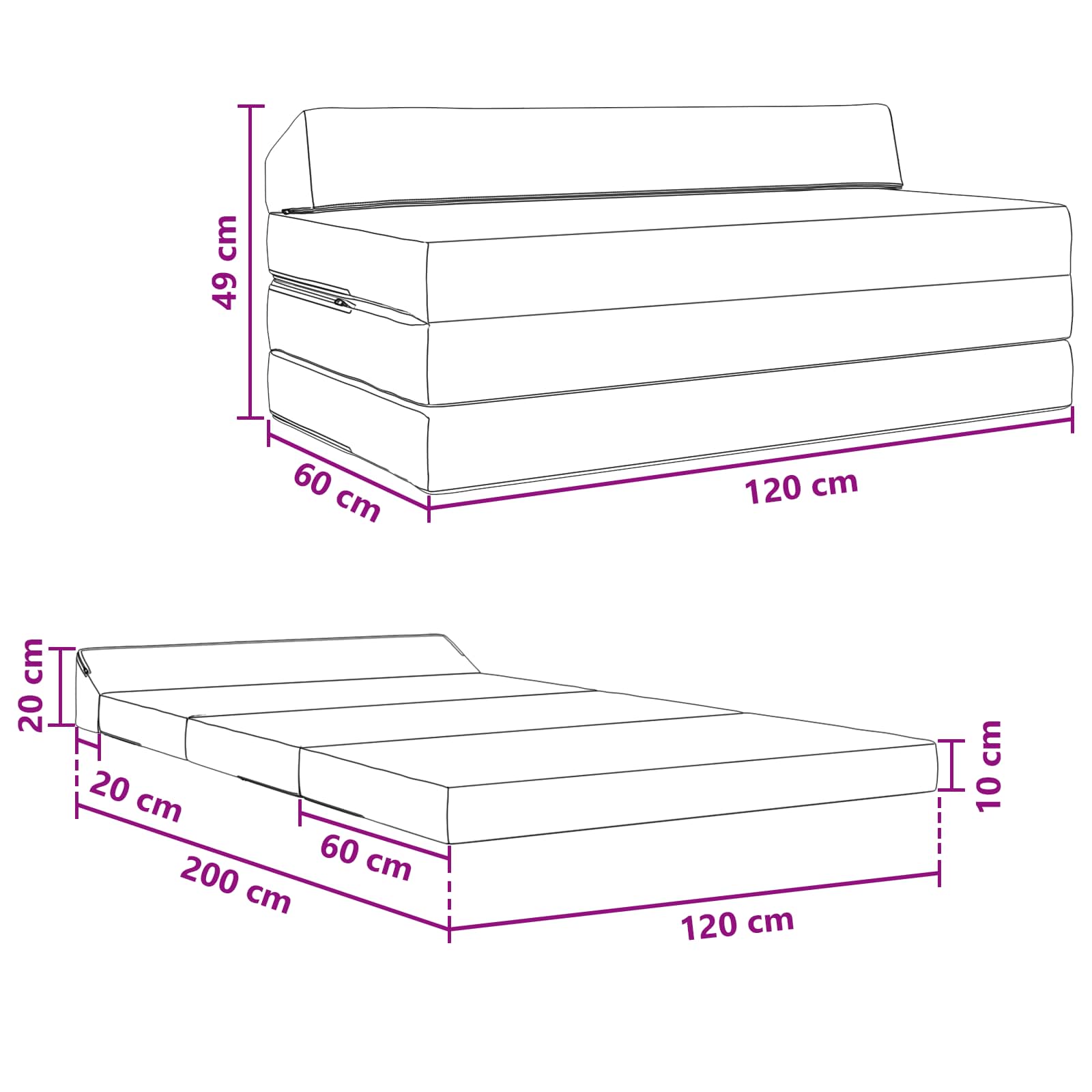 Vouwbare Bankbed Donkergrijs 120 x 60 x 49 cm Stof