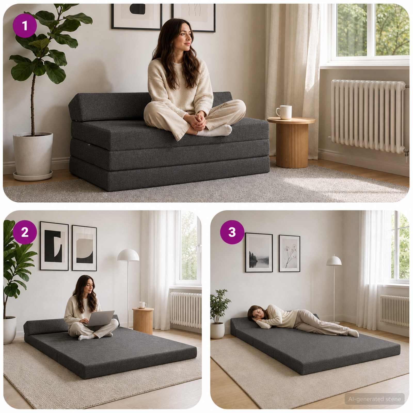 Vouwbare Bankbed Donkergrijs 120 x 60 x 49 cm Stof