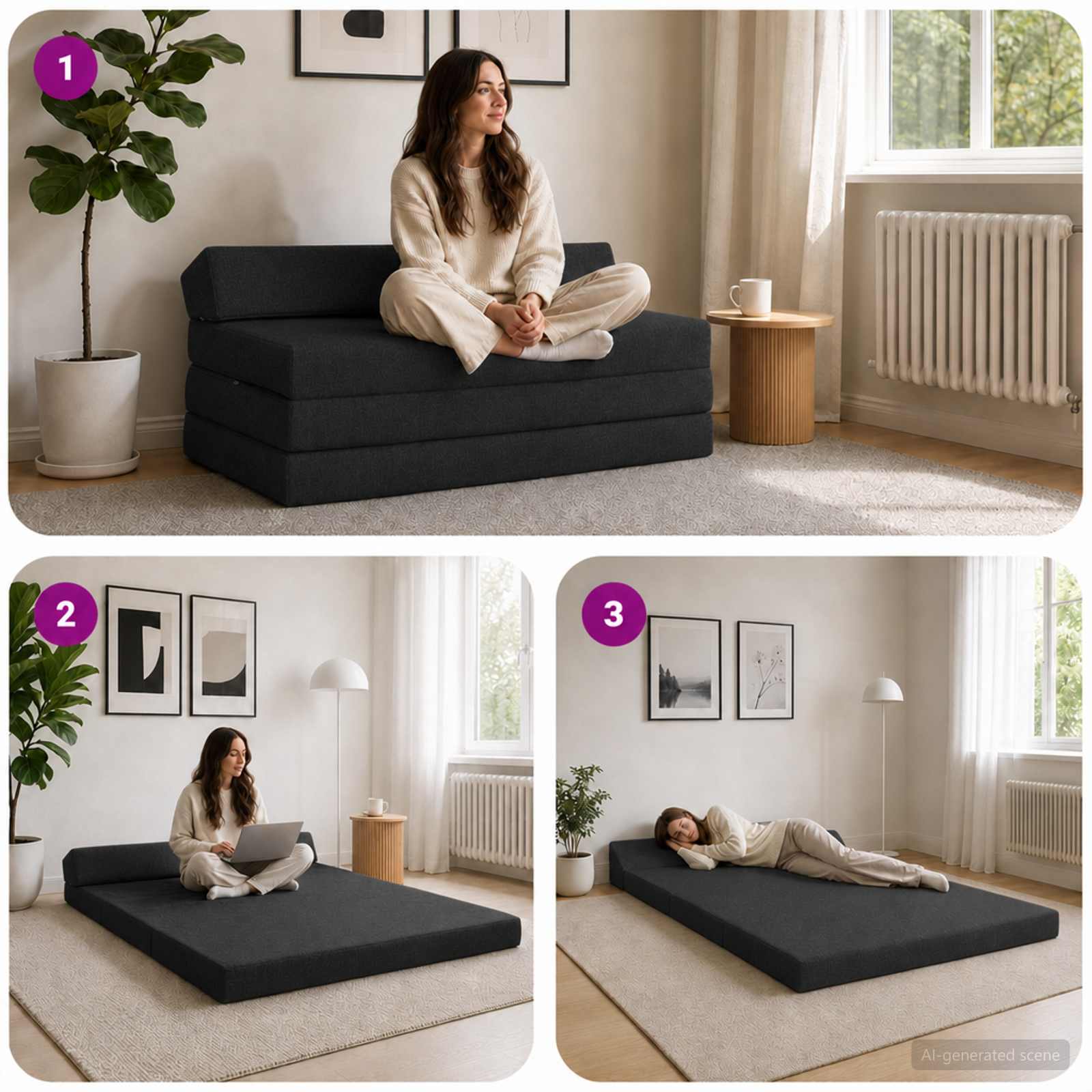 Vouwbare Bankbed Zwart 120 x 60 x 49 cm Stof