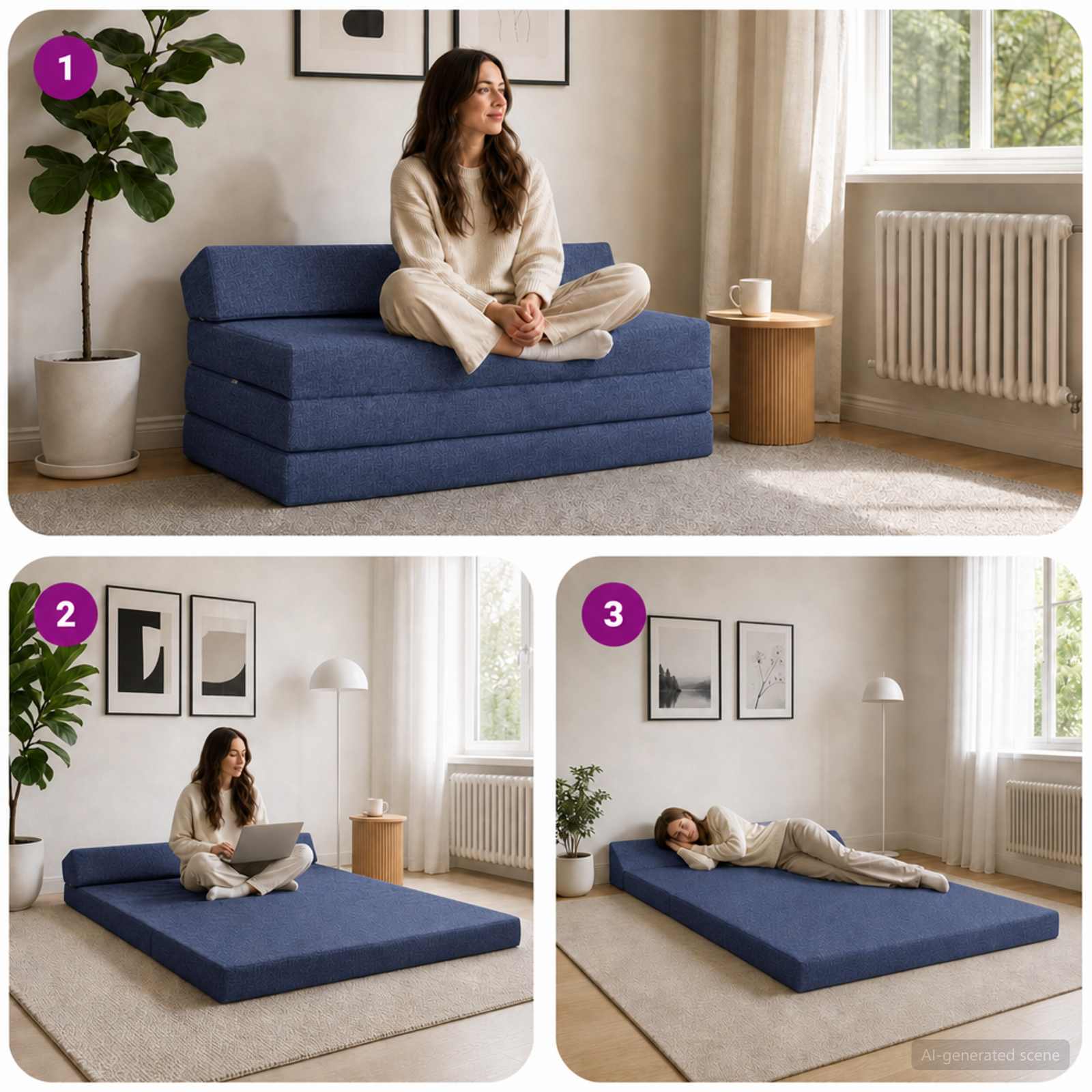 Vouwbare Bankbed Blauw 120 x 60 x 49 cm Stof