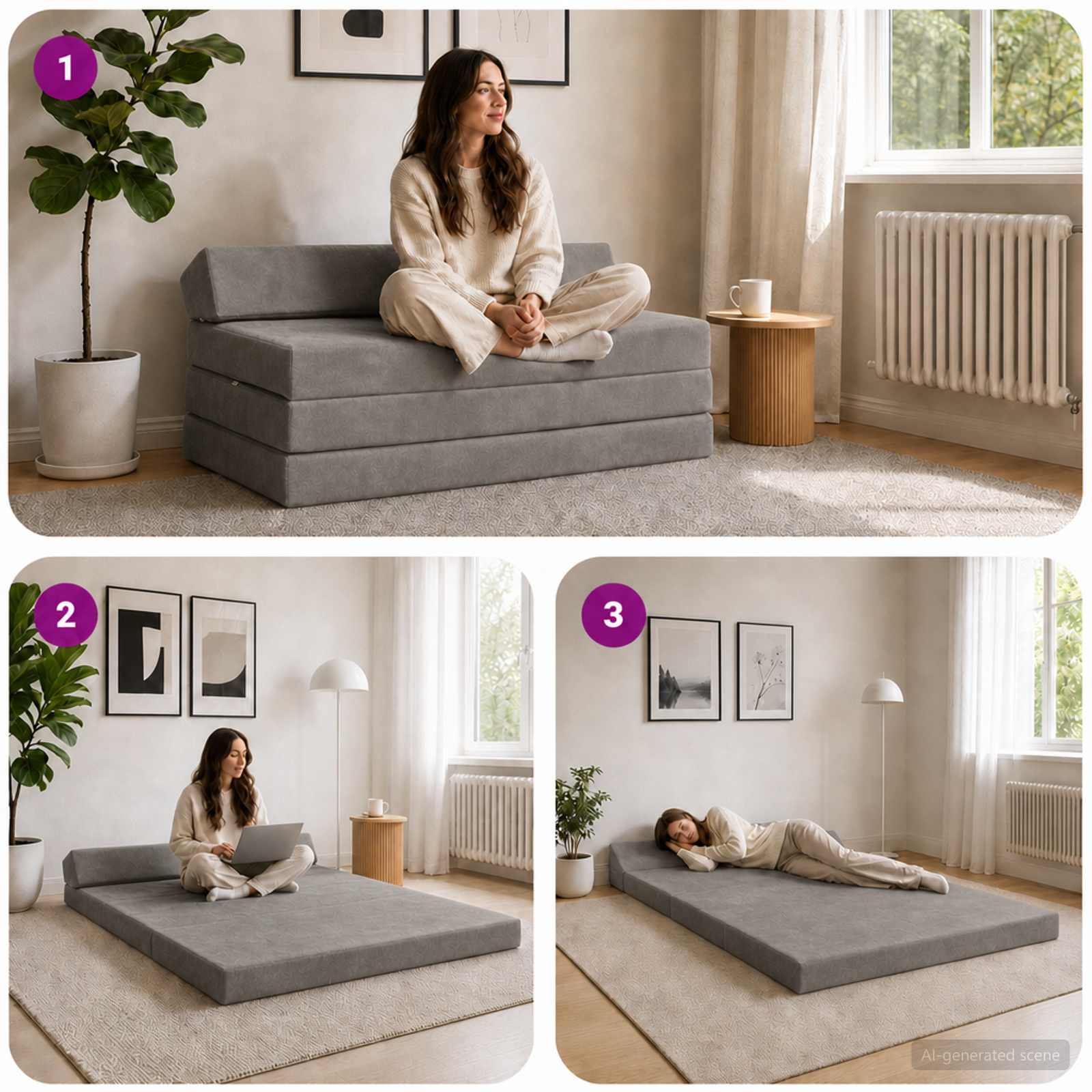 Vouwbare Bankbed Lichtgrijs 120 x 60 x 49 cm Stof