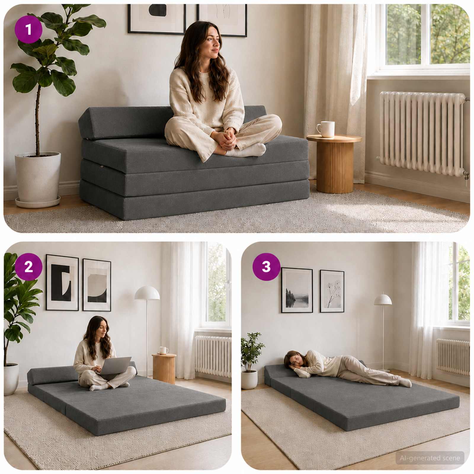 Vouwbare Bankbed Donkergrijs 120 x 60 x 49 cm Stof