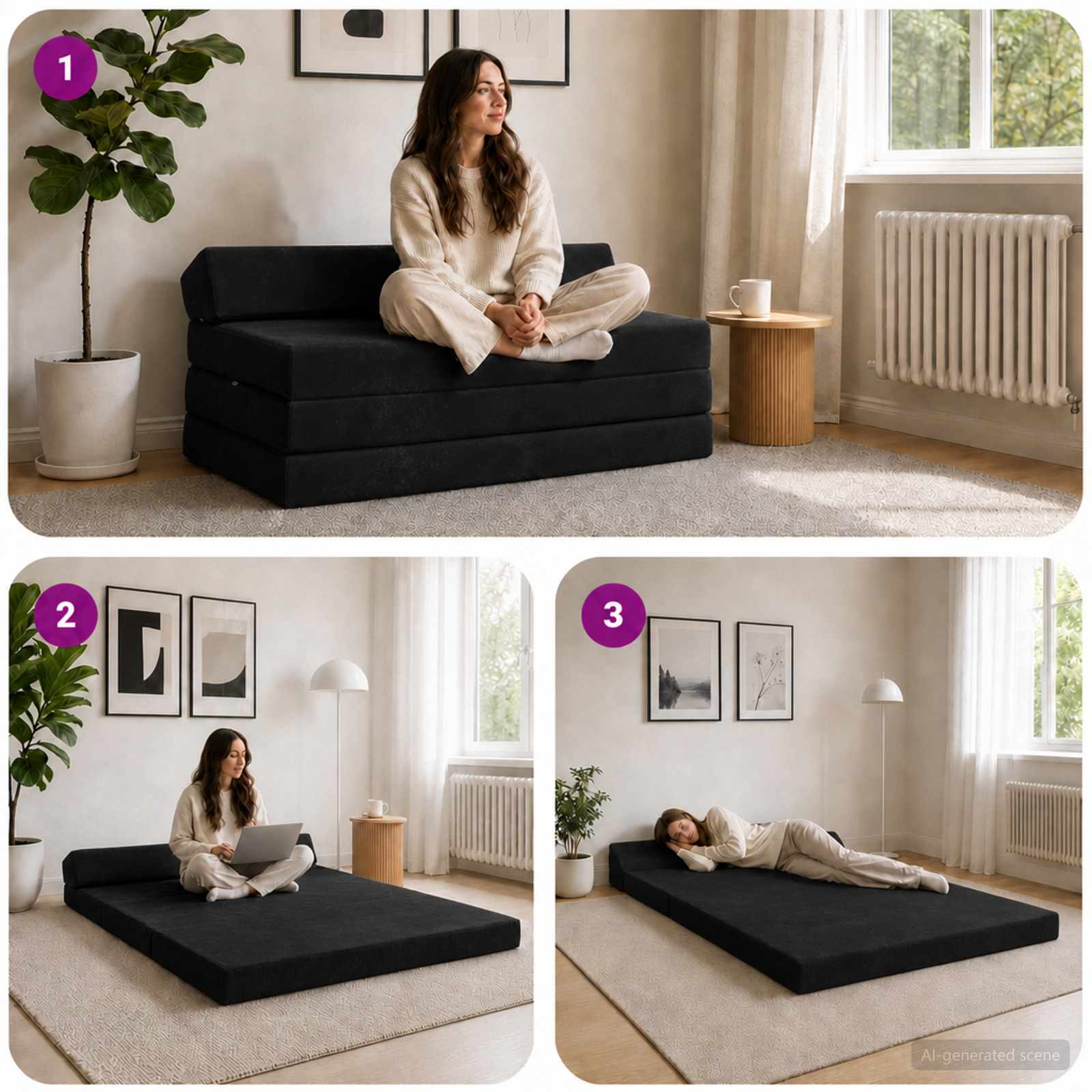 Vouwbare Bankbed Zwart 120 x 60 x 49 cm Stof