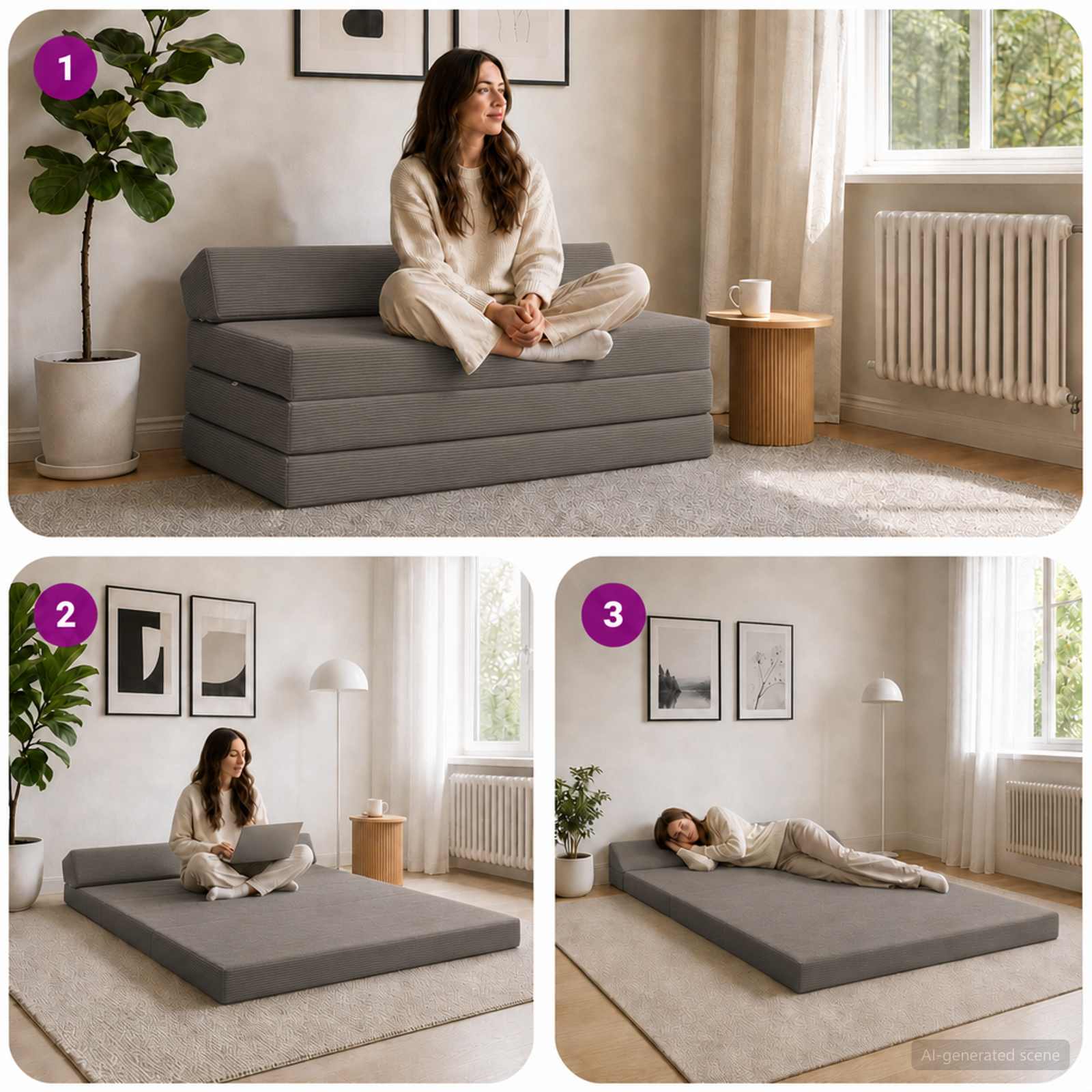Vouwbare Bankbed Lichtgrijs 120 x 60 x 49 cm Stof