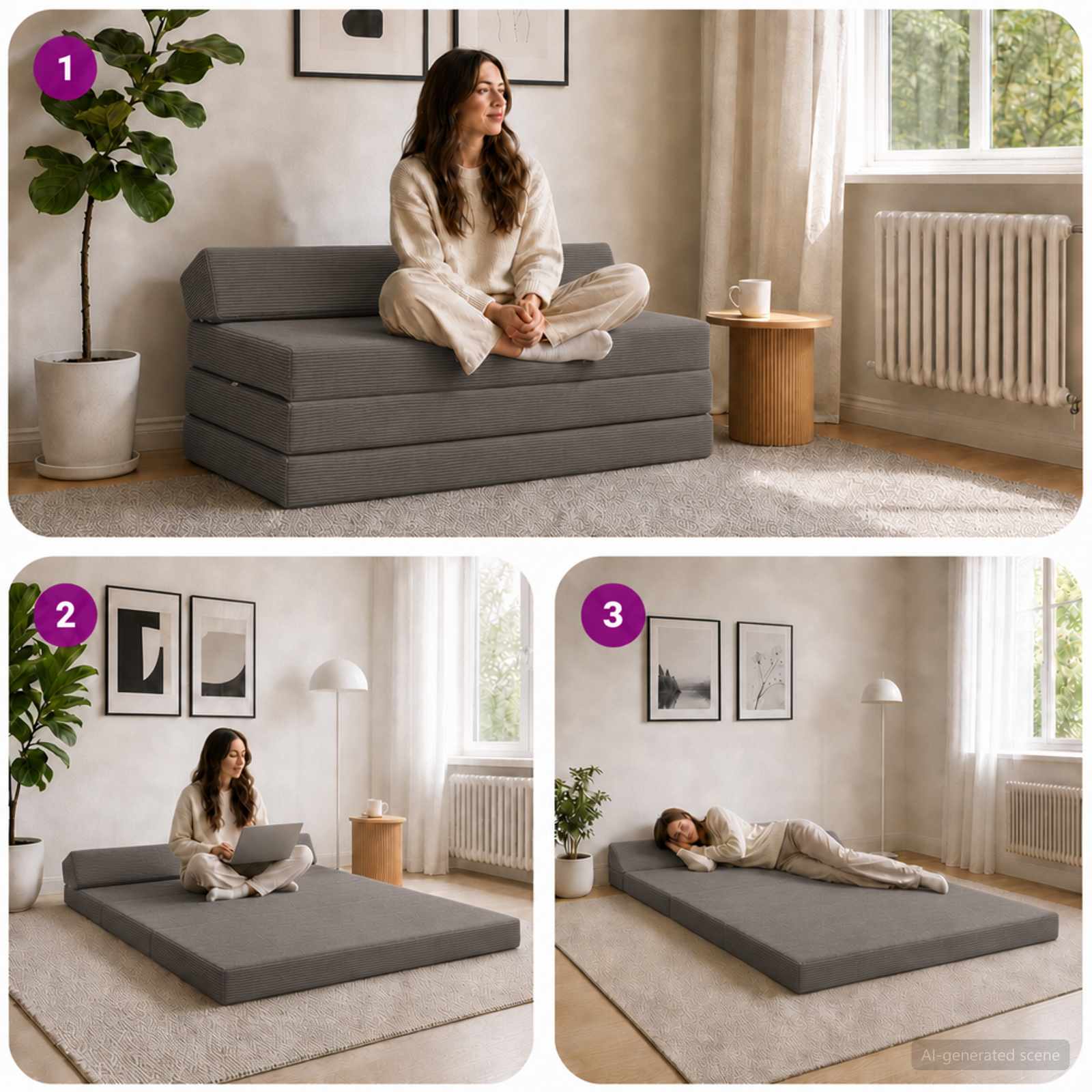 Vouwbare Bankbed Donkergrijs 120 x 60 x 49 cm Stof