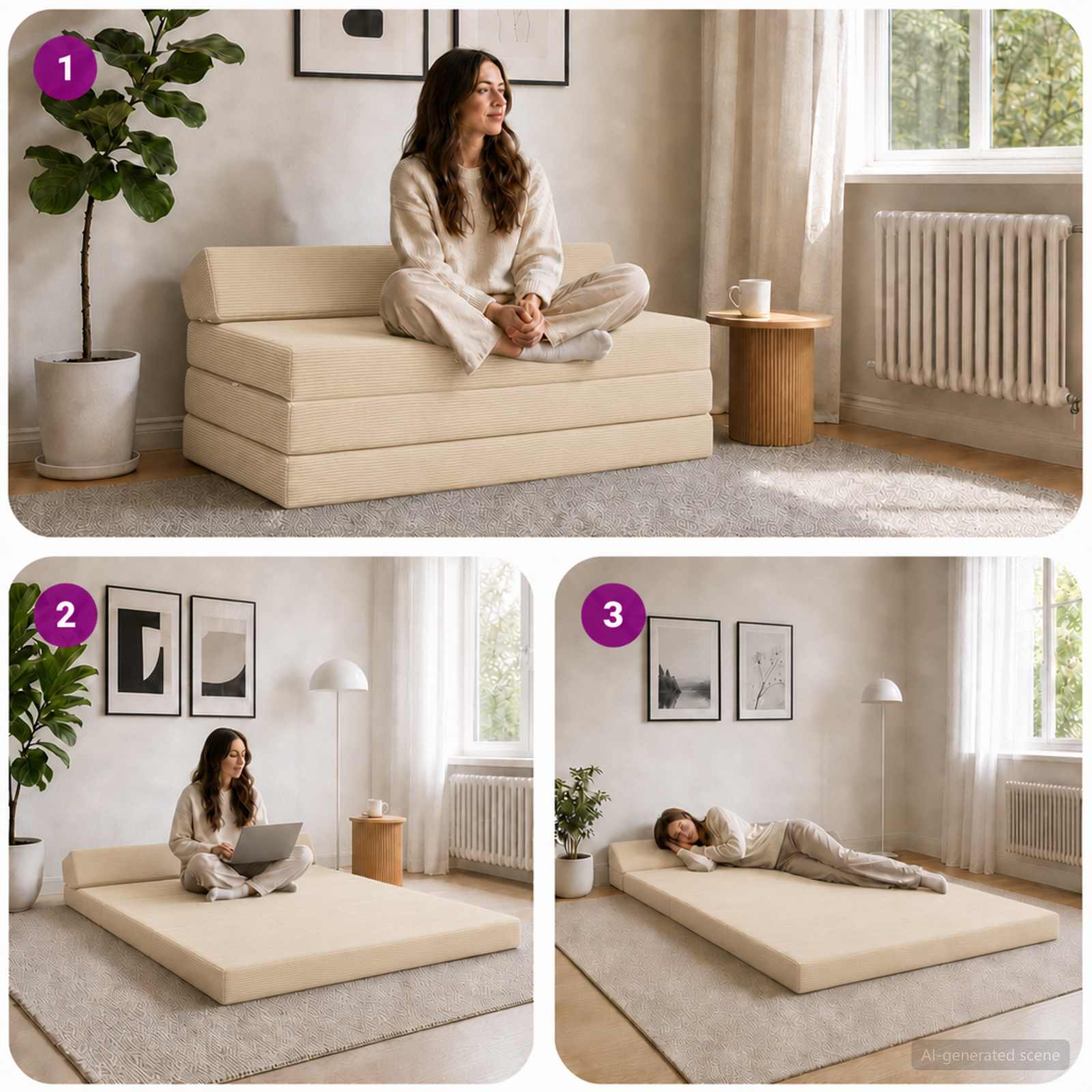 Vouwbare Bankbed Crèmekleurig 120 x 60 x 49 cm Stof