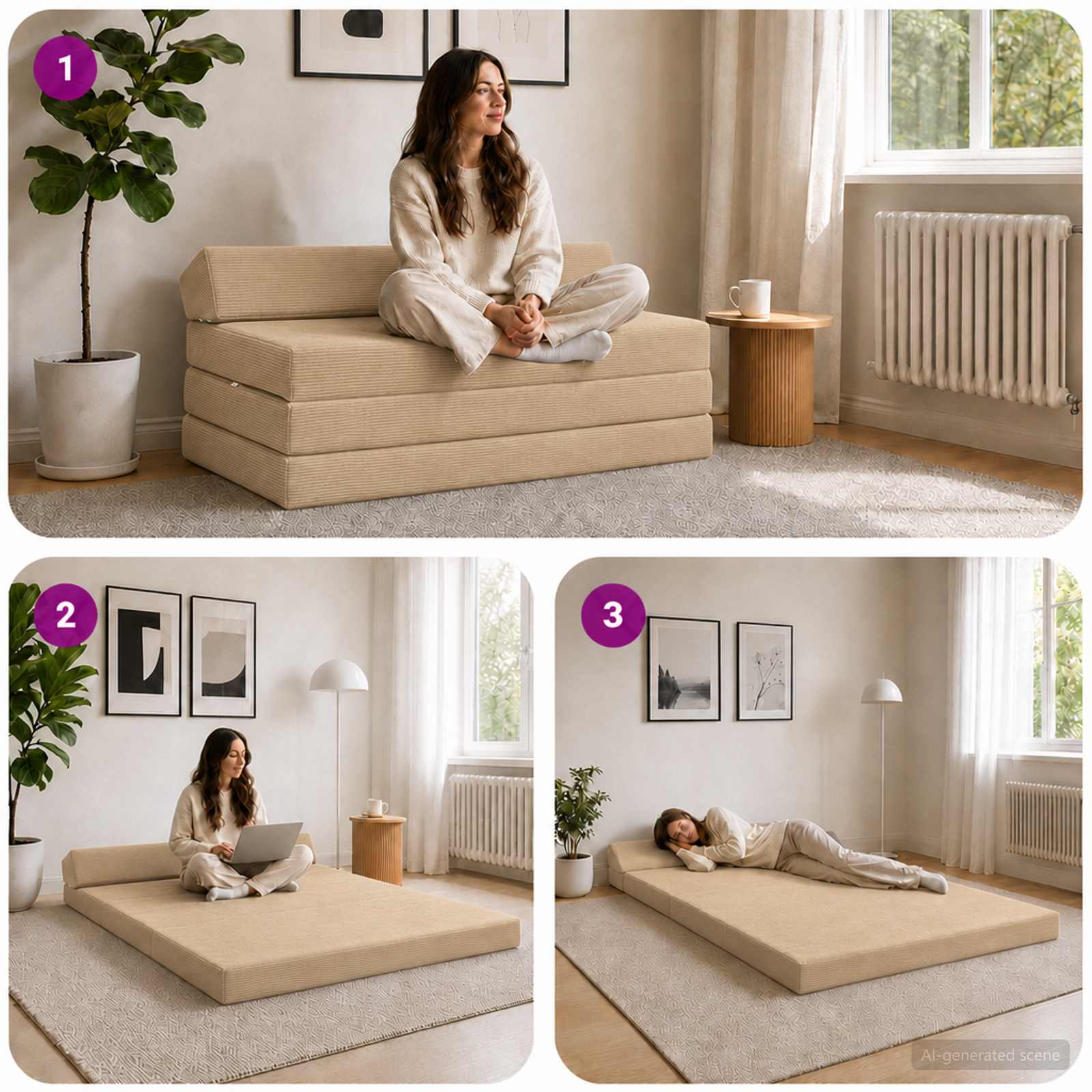 Vouwbare Bankbed Groen Grijs 120 x 60 x 49 cm Stof