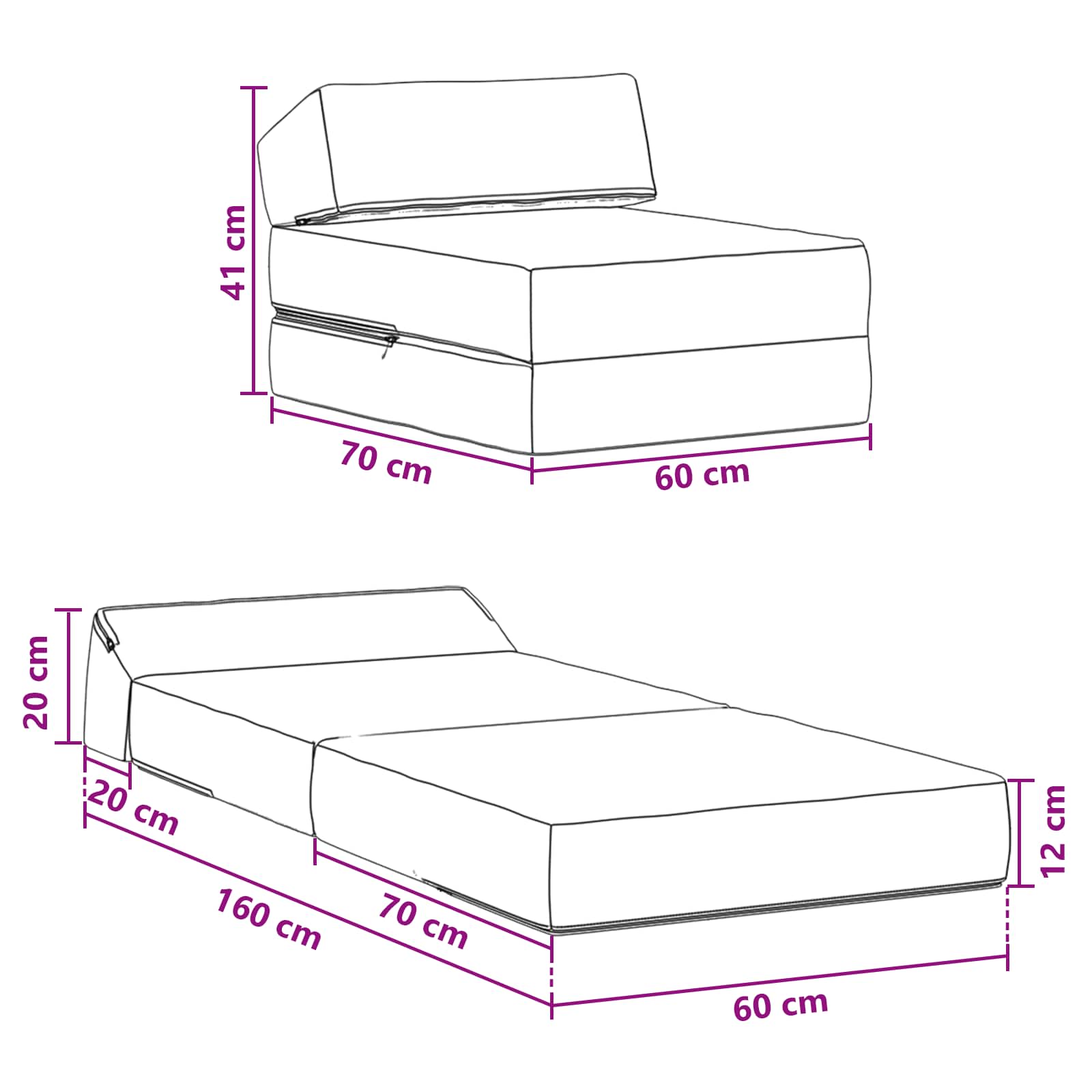 Vouwbare Bankbed Donkergrijs 60 x 70 x 41 cm Stof