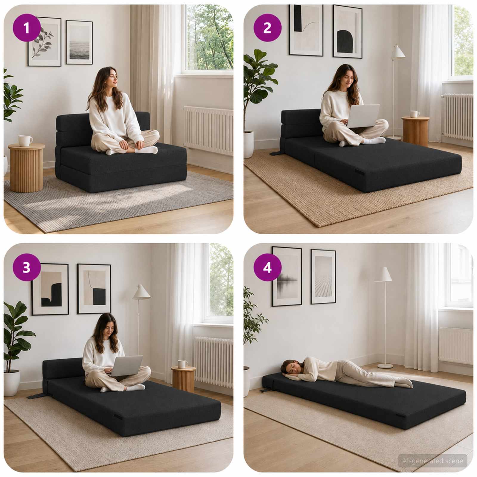Vouwbare Bankbed Zwart 70 x 72 x 60 cm Stof
