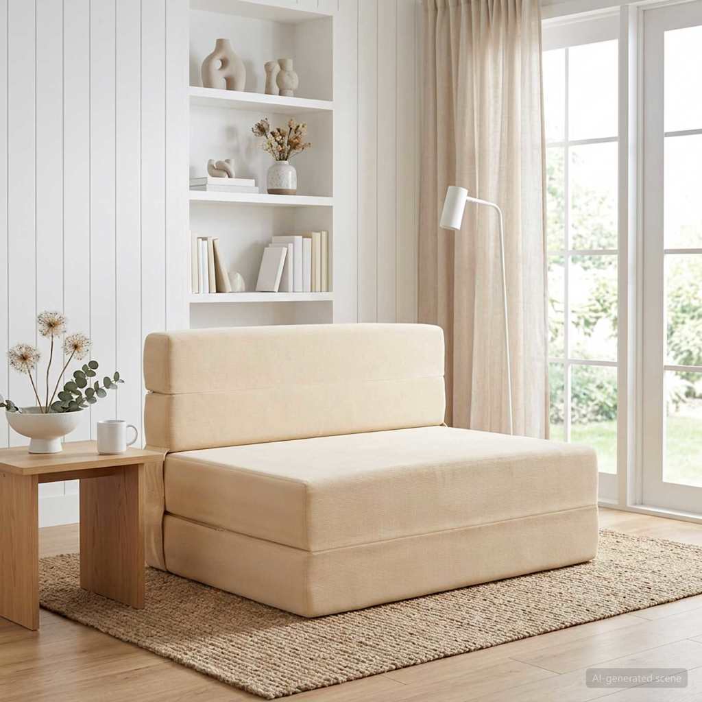 Vouwbare Bankbed Crèmekleurig 70 x 72 x 60 cm Stof