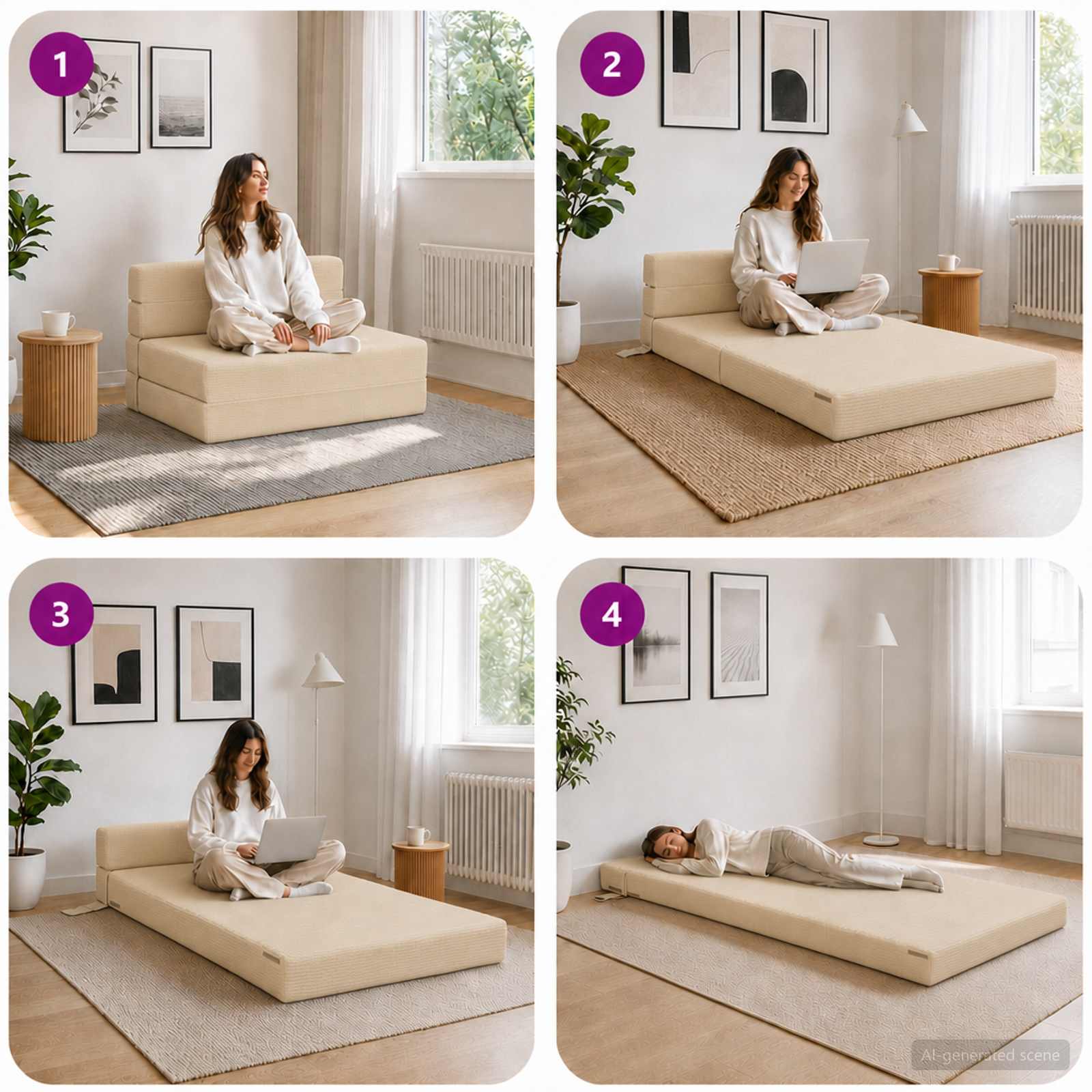 Vouwbare Bankbed Crèmekleurig 70 x 72 x 60 cm Stof
