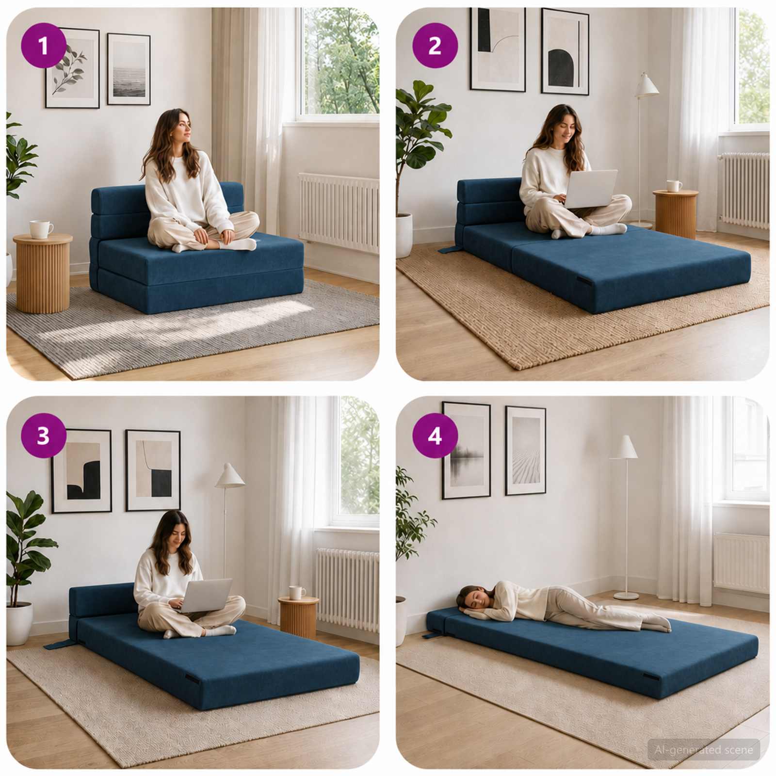 Vouwbare Bankbed Blauw 70 x 80 x 60 cm Stof