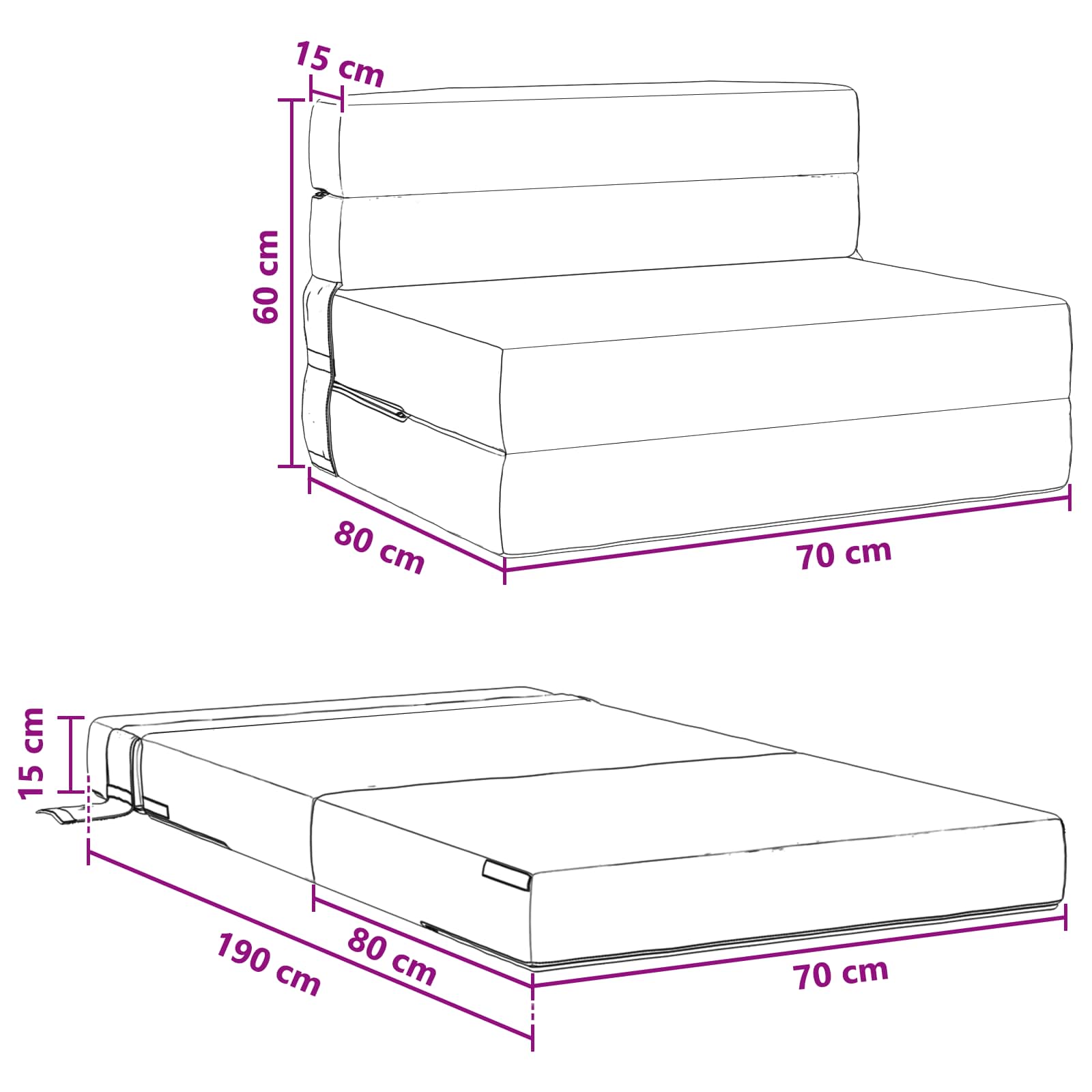 Vouwbare Bankbed Lichtgrijs 70 x 80 x 60 cm Stof