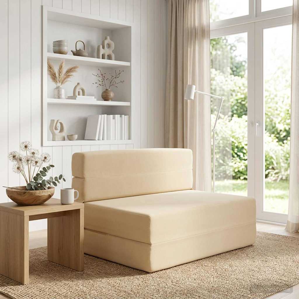 Vouwbare Bankbed Crèmekleurig 100 x 80 x 60 cm Stof