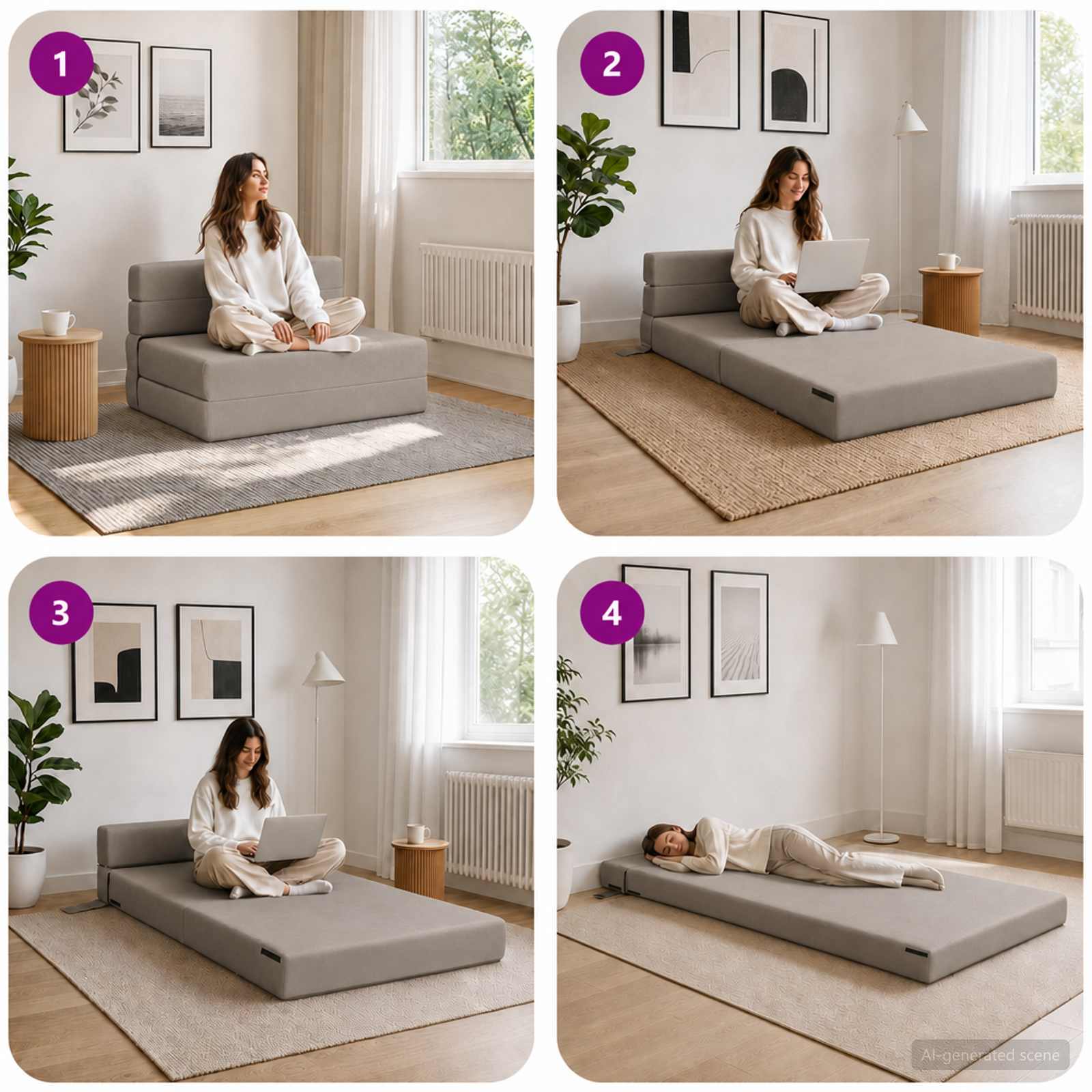 Vouwbare Bankbed Lichtgrijs 100 x 80 x 60 cm Stof