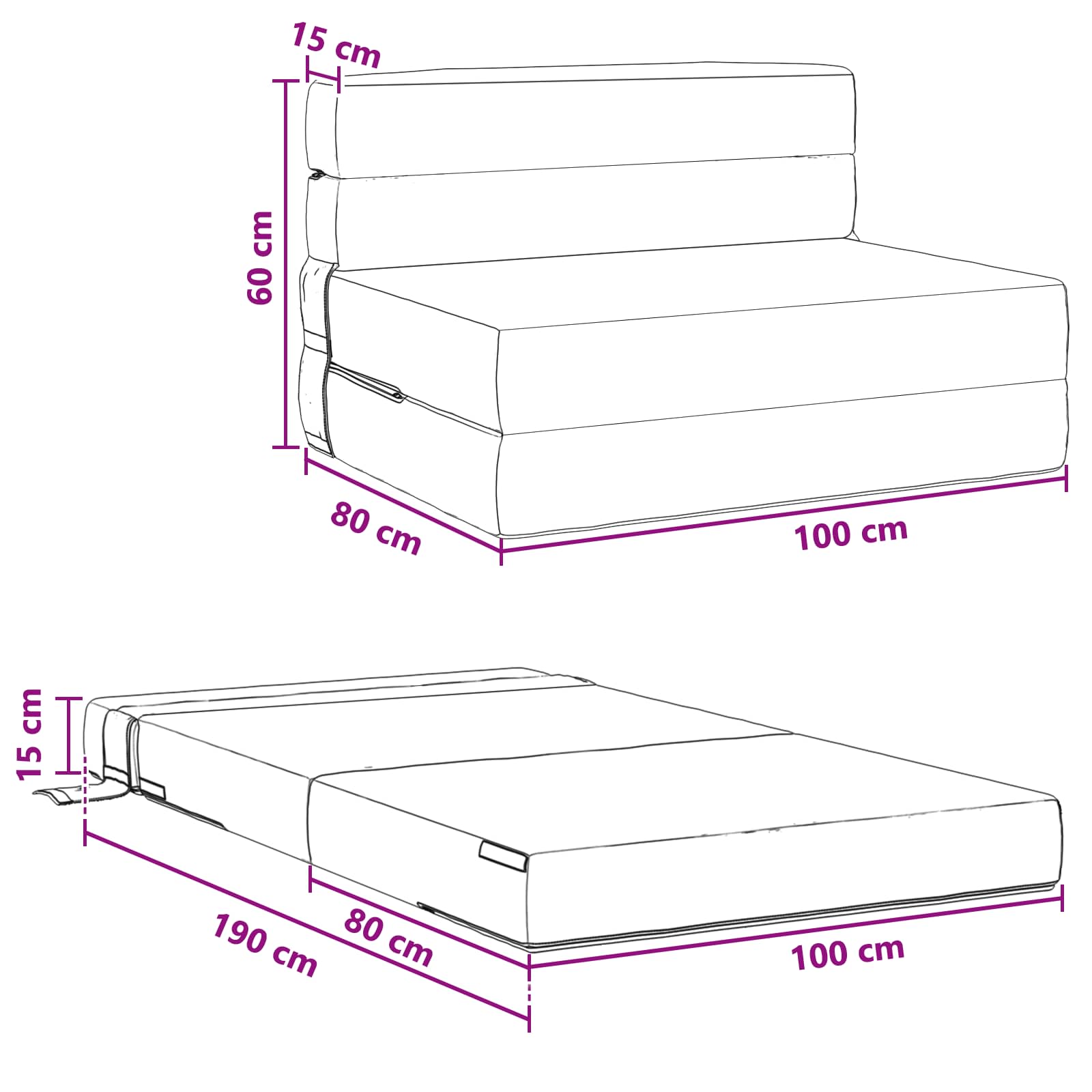 Vouwsofa Bed Donkergroen 190 x 100 x 15 cm Fluweel