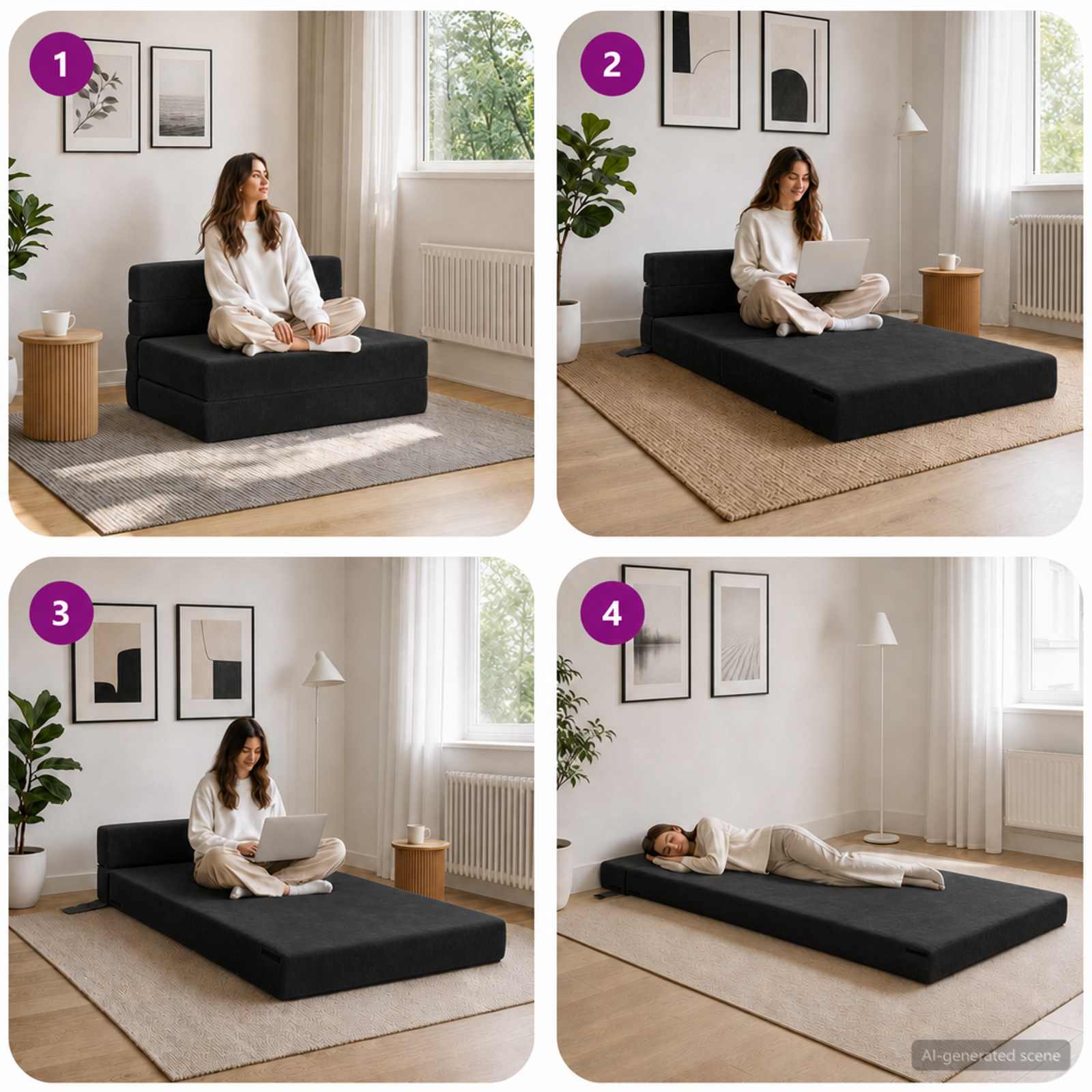 Vouwbare Bankbed Zwart 100 x 80 x 60 cm Stof