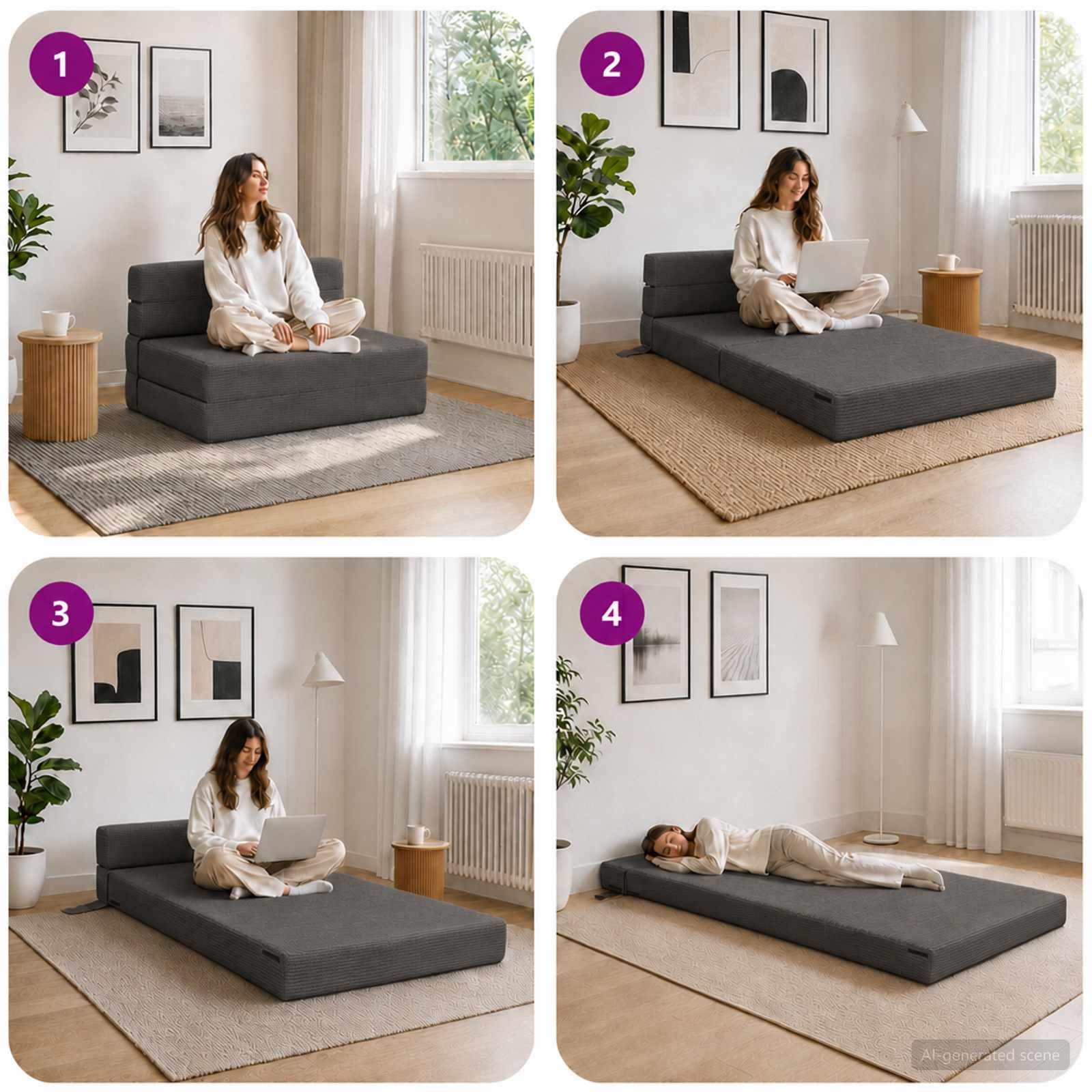 Vouwbare Bankbed Donkergrijs 100 x 80 x 60 cm Stof