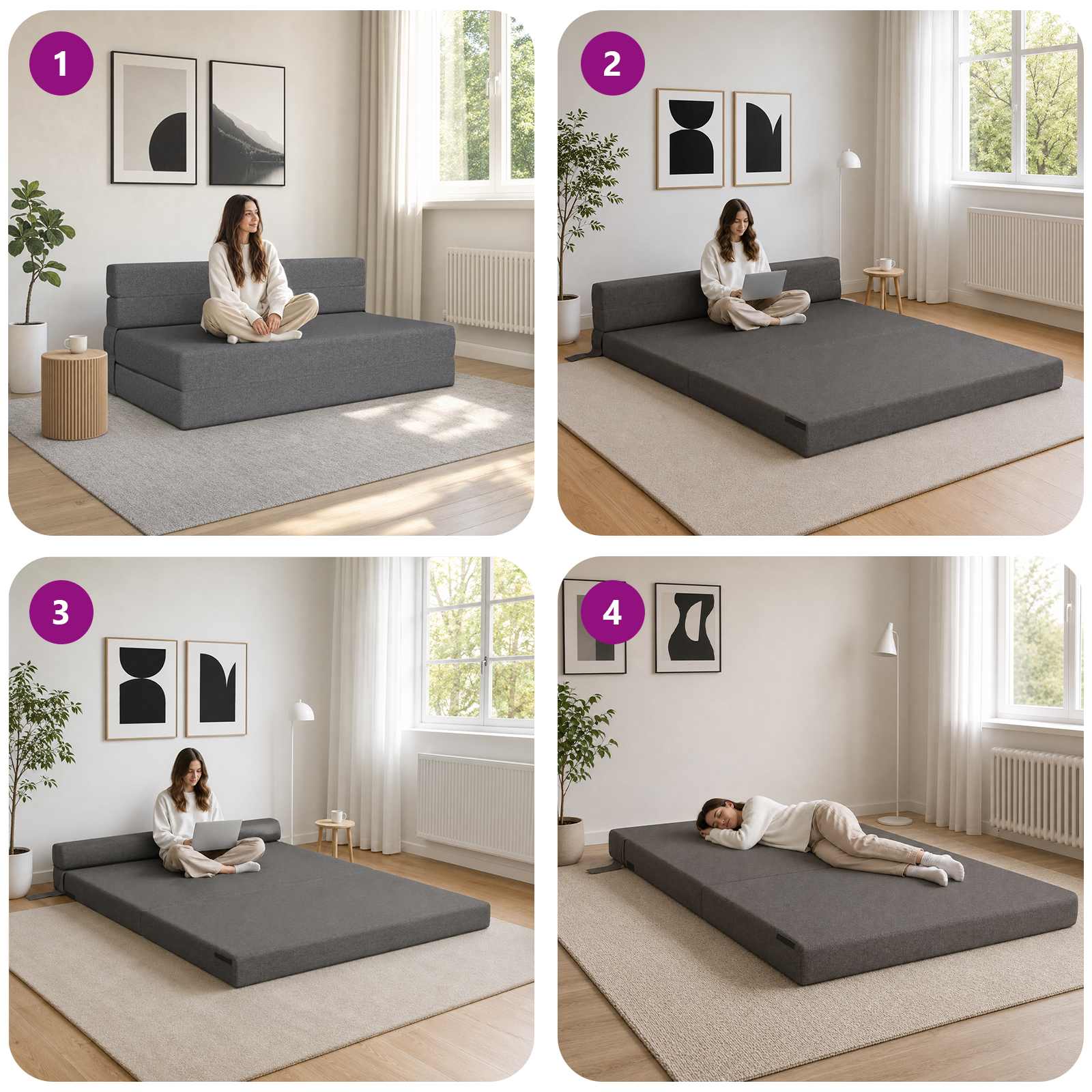 Vouwbare Bankbed Lichtgrijs 152 x 86,5 x 60 cm Stof