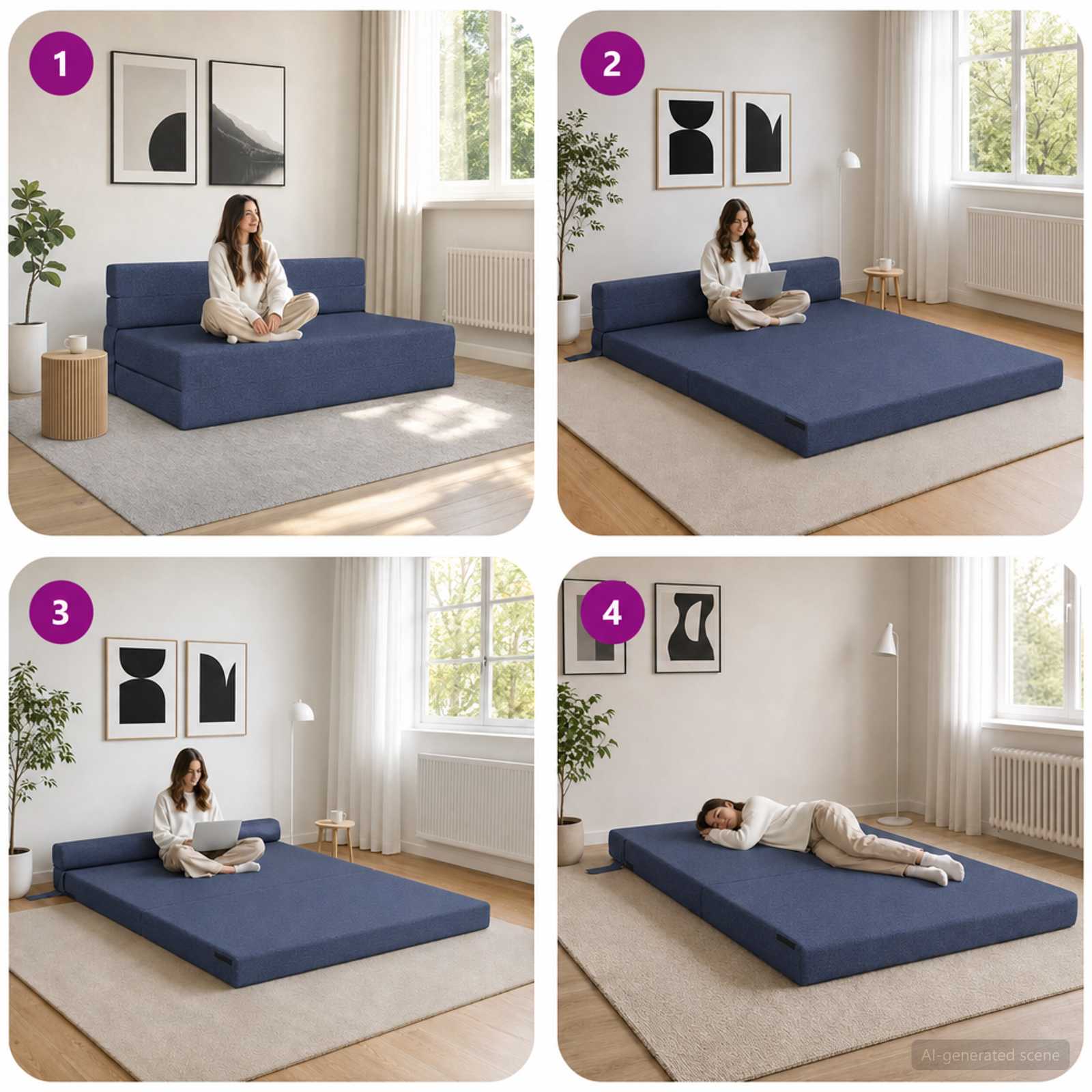 Vouwbare Bankbed Blauw 152 x 86,5 x 60 cm Stof