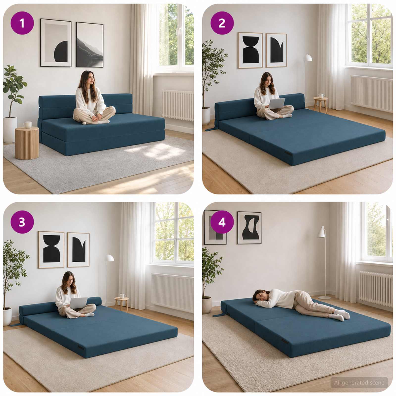 Vouwbare Bankbed Blauw 152 x 86,5 x 60 cm Stof