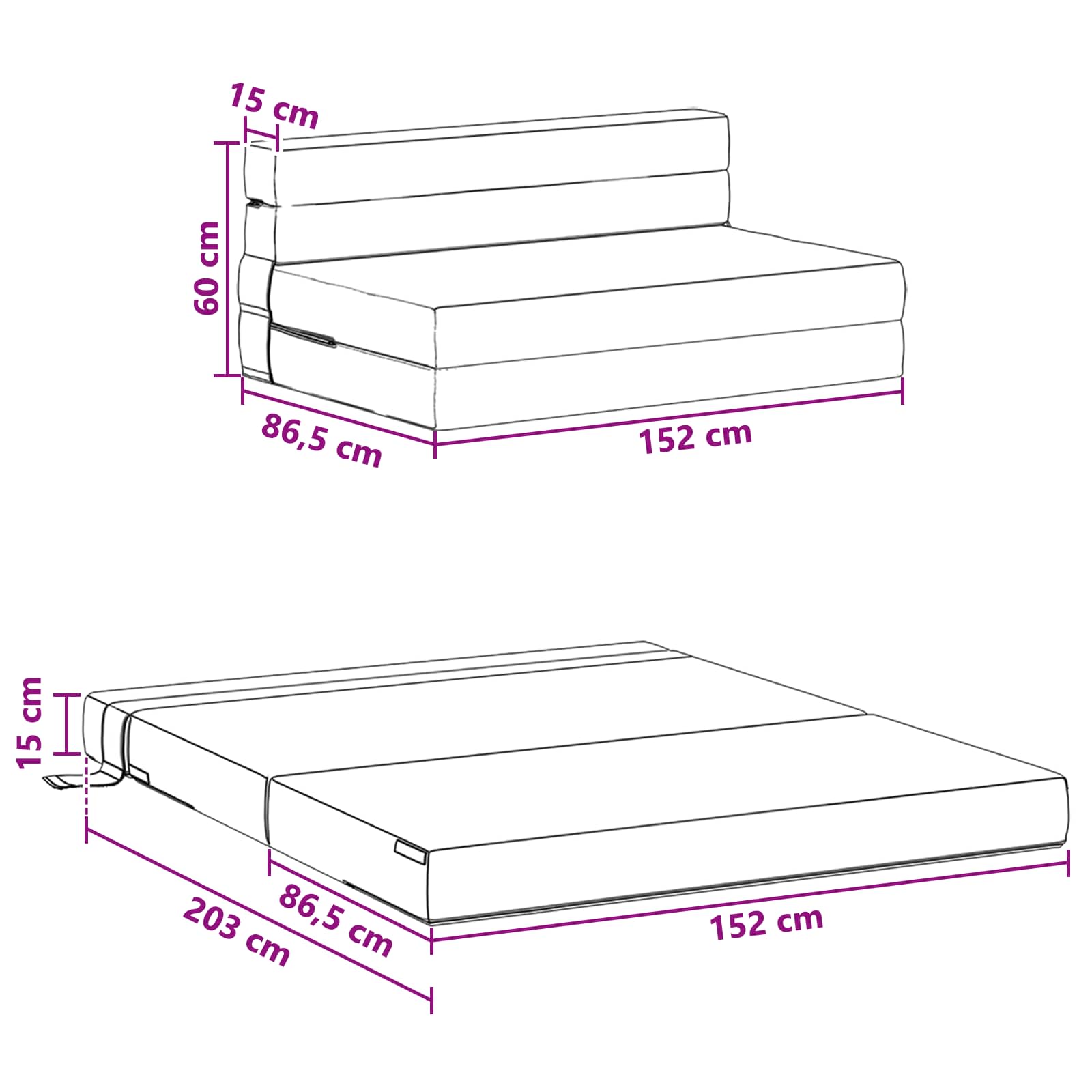 Vouwbare Bankbed Lichtgrijs 152 x 86,5 x 60 cm Stof