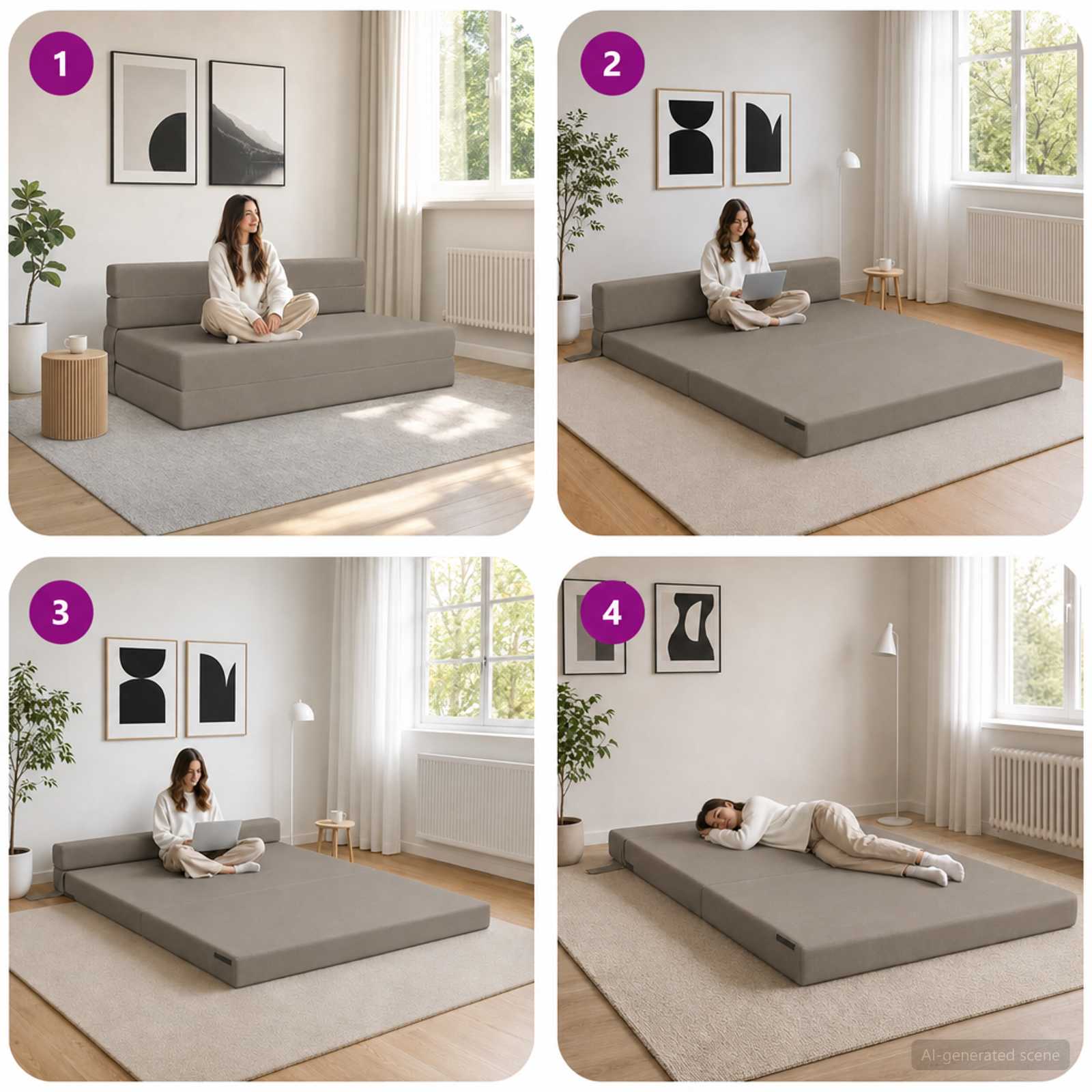 Vouwbare Bankbed Lichtgrijs 152 x 86,5 x 60 cm Stof