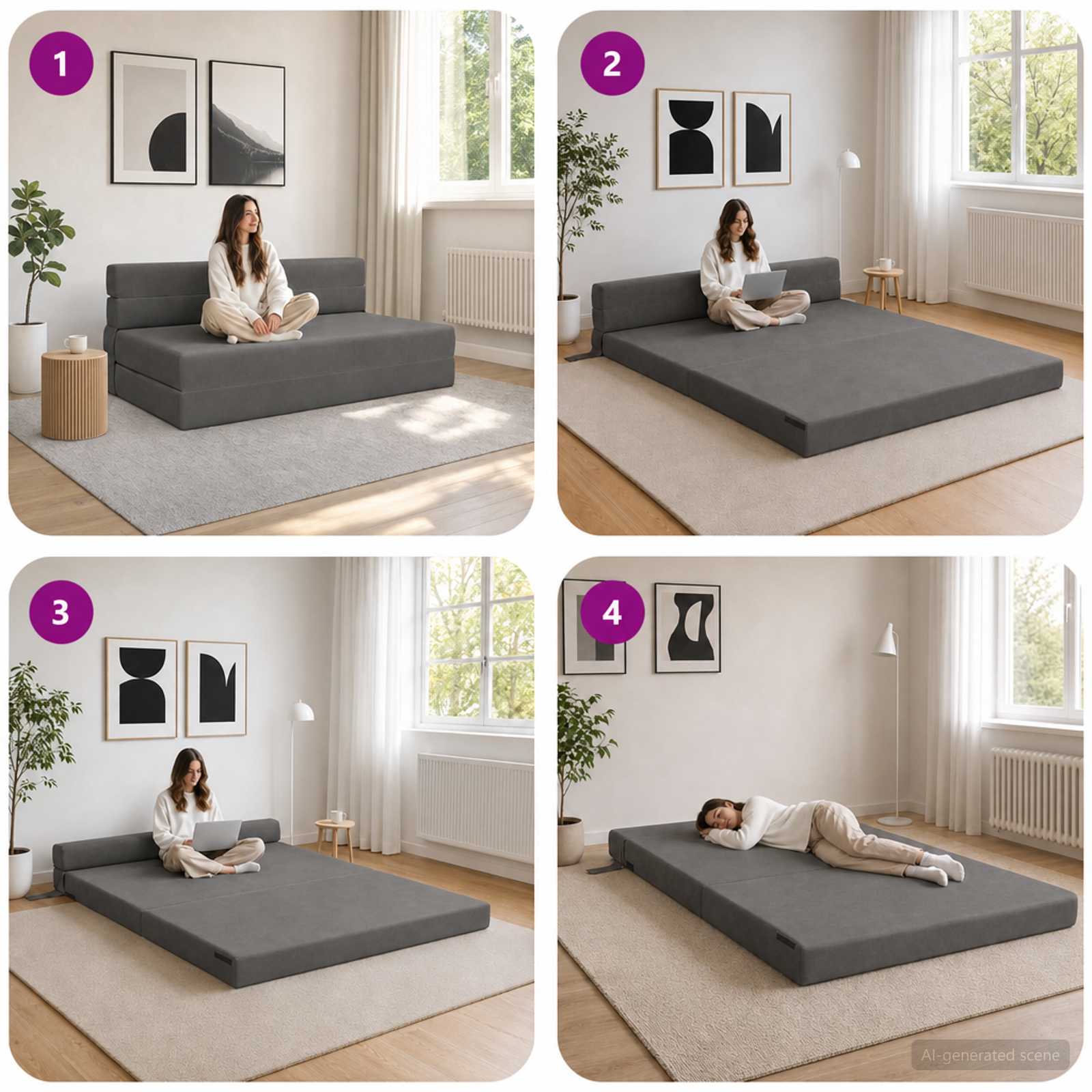 Vouwbare Bankbed Donkergrijs 152 x 86,5 x 60 cm Stof