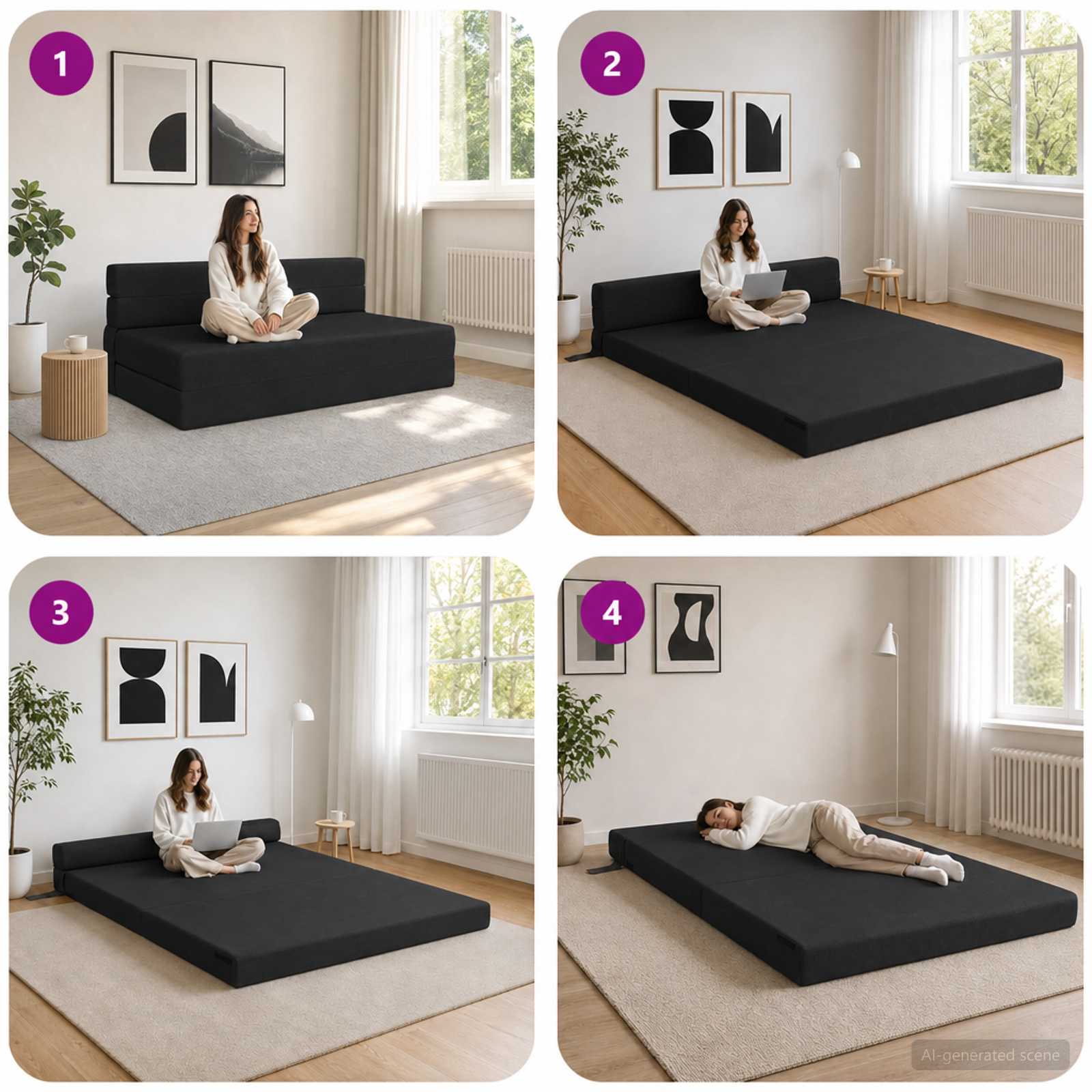 Vouwbare Bankbed Zwart 152 x 86,5 x 60 cm Stof