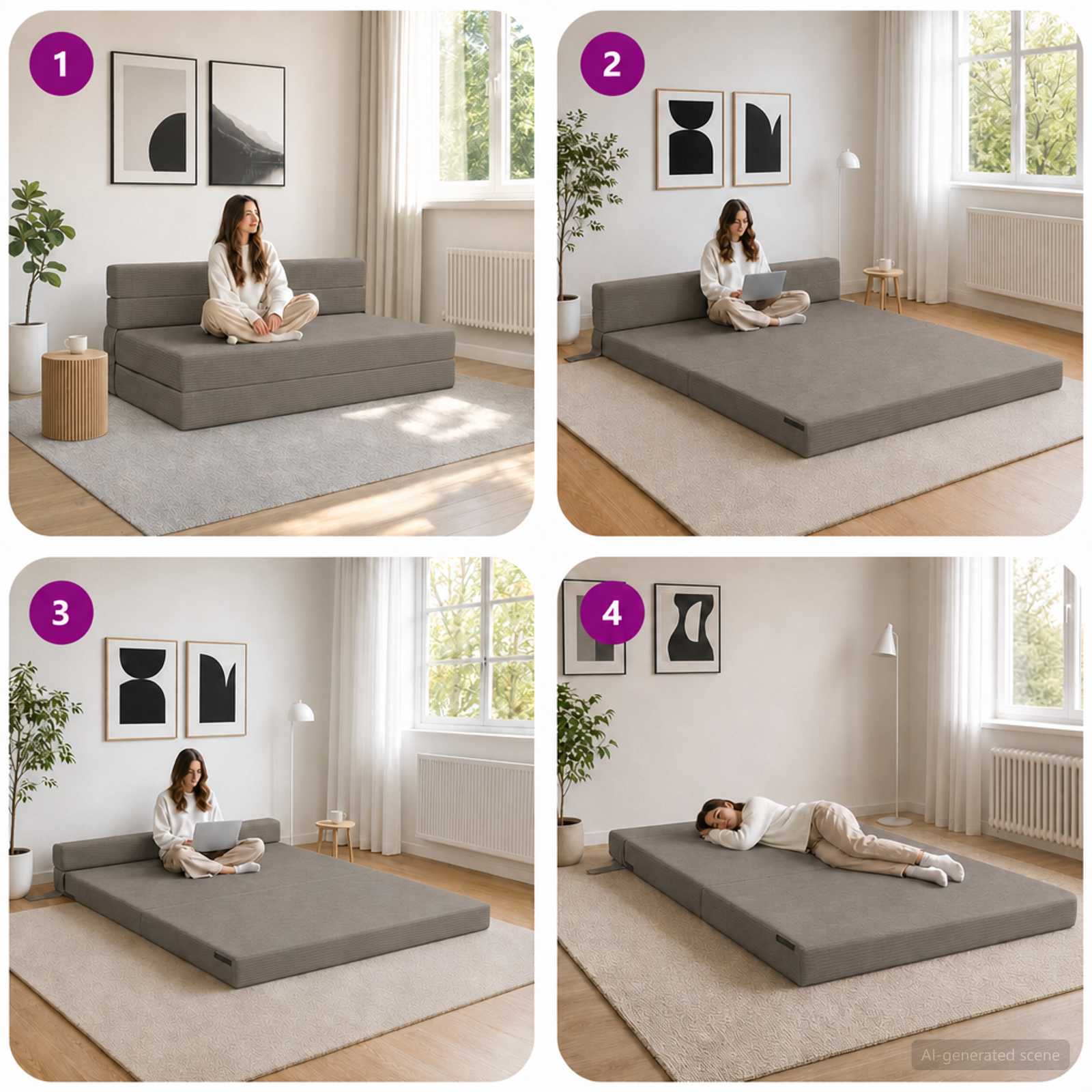 Vouwbare Bankbed Lichtgrijs 152 x 86,5 x 60 cm Stof