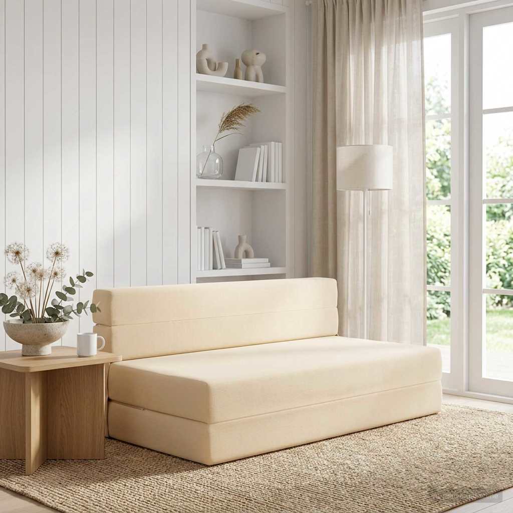 Vouwbare Bankbed Crèmekleurig 152 x 86,5 x 60 cm Stof